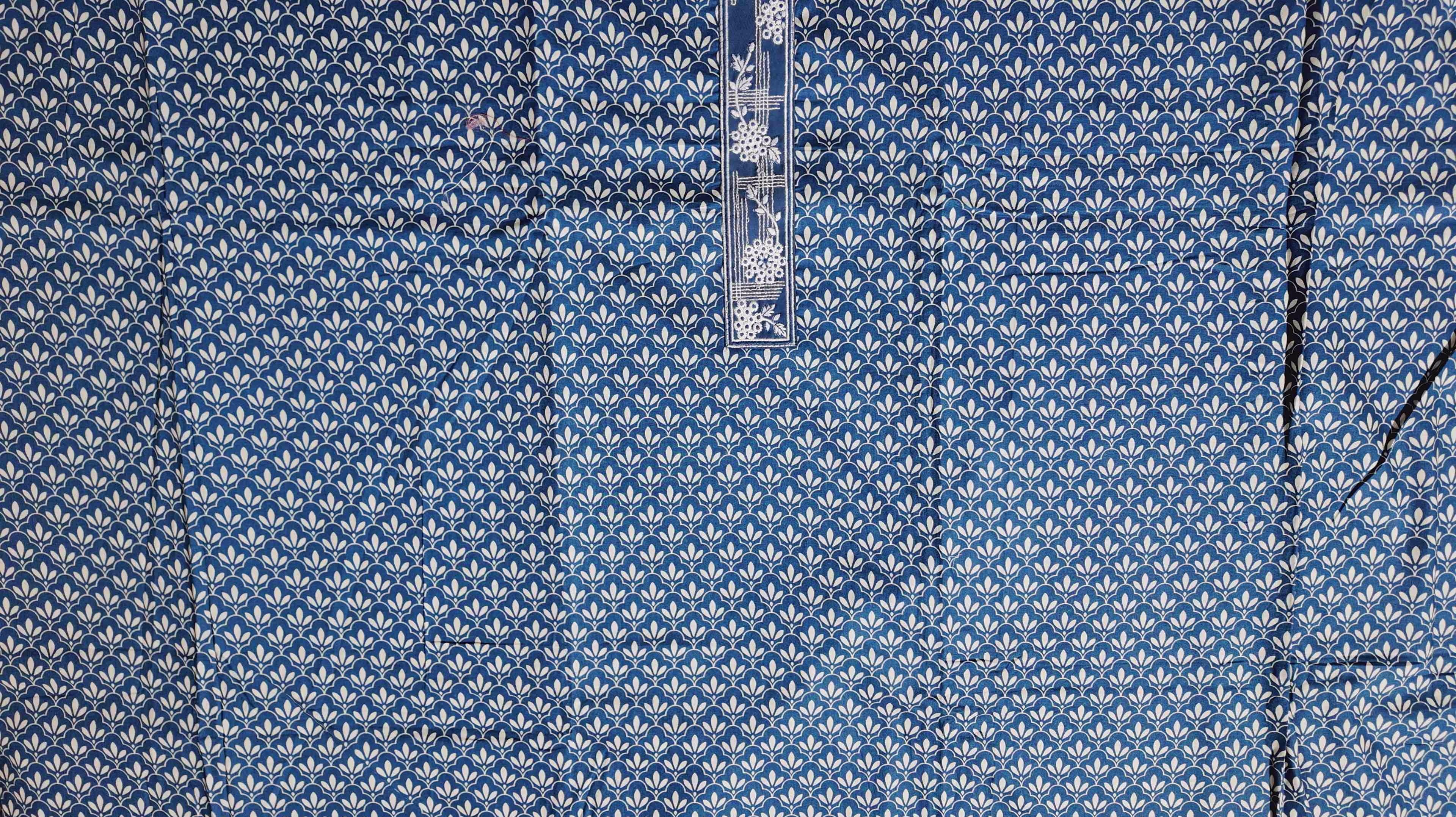 Midnight Blooms: Indigo Unstitched Suit for Festive Gatherings",