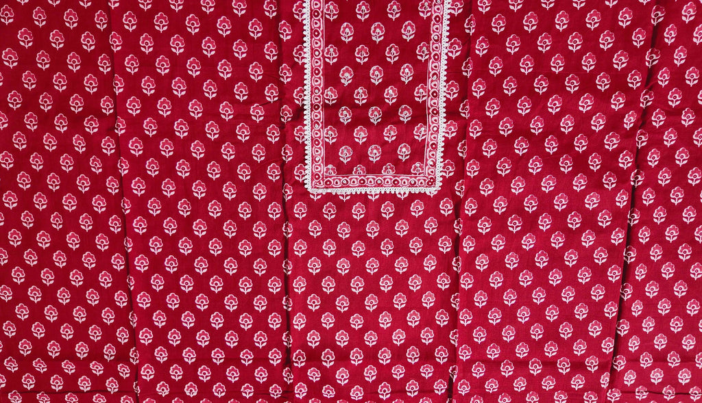 Crimson Blossom Unstitched Suit with Intricate Craftsmanship