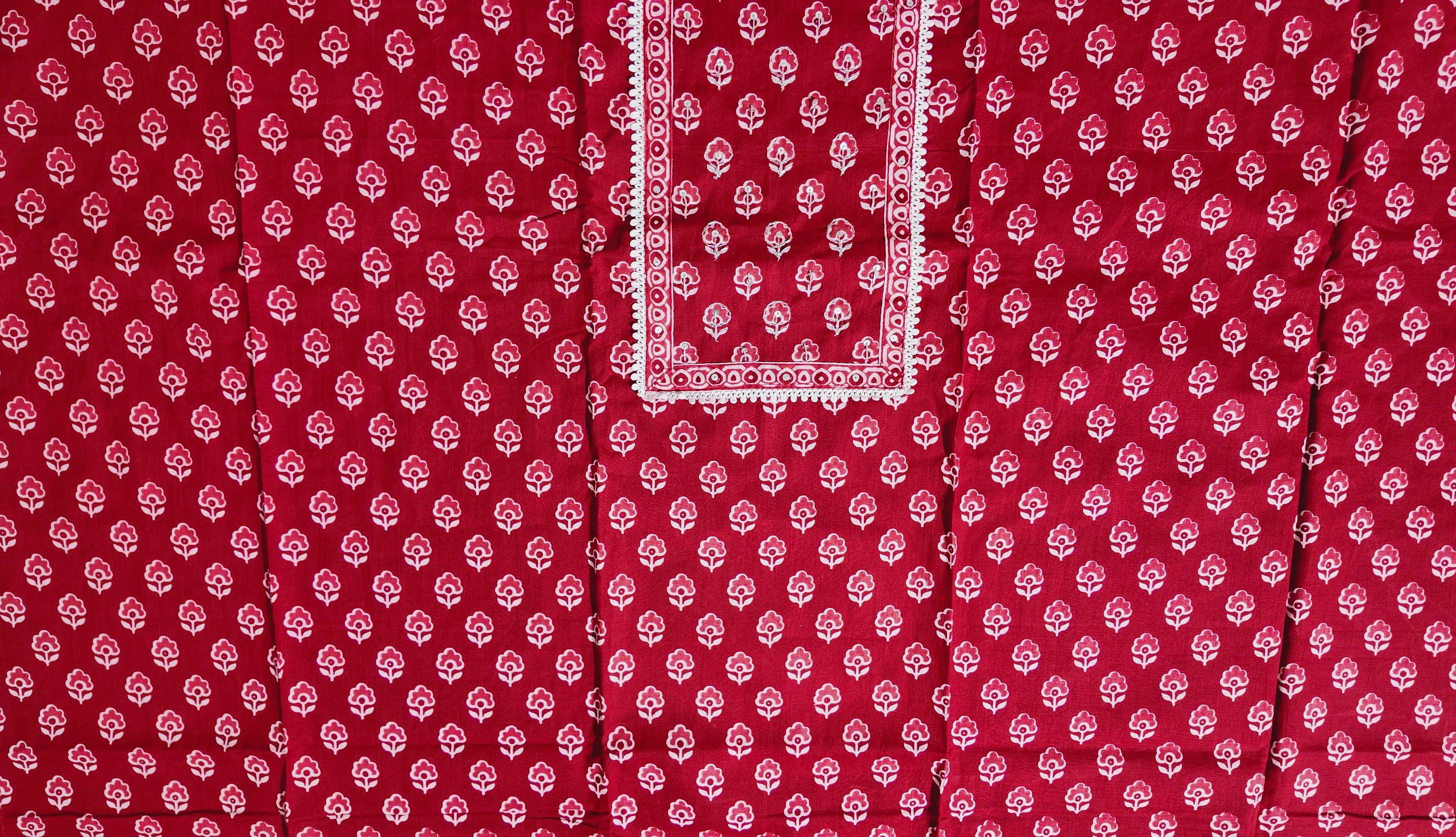 Crimson Blossom Unstitched Suit with Intricate Craftsmanship