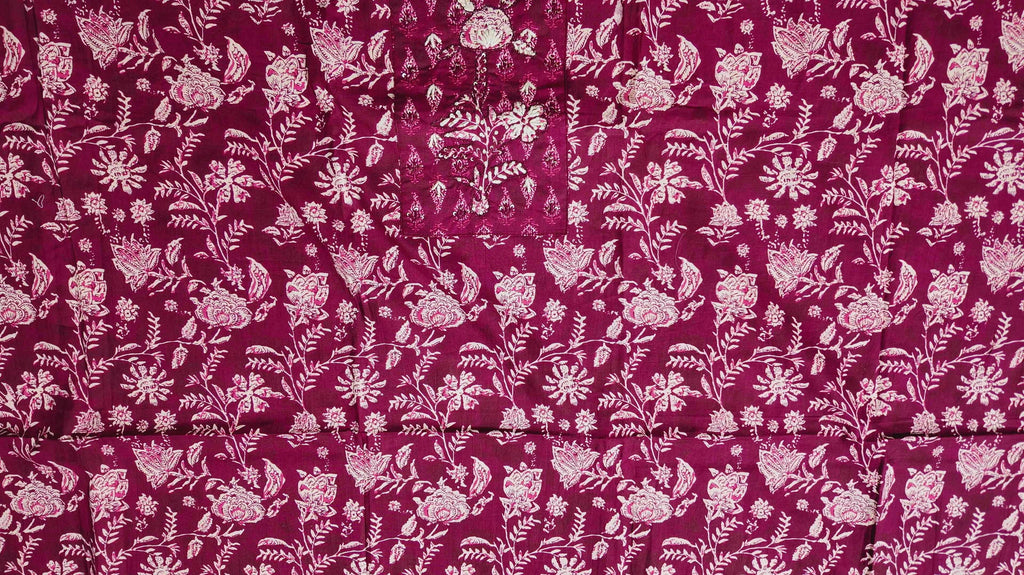 Rich Maroon Flora Tapestry Unstitched Suit Set