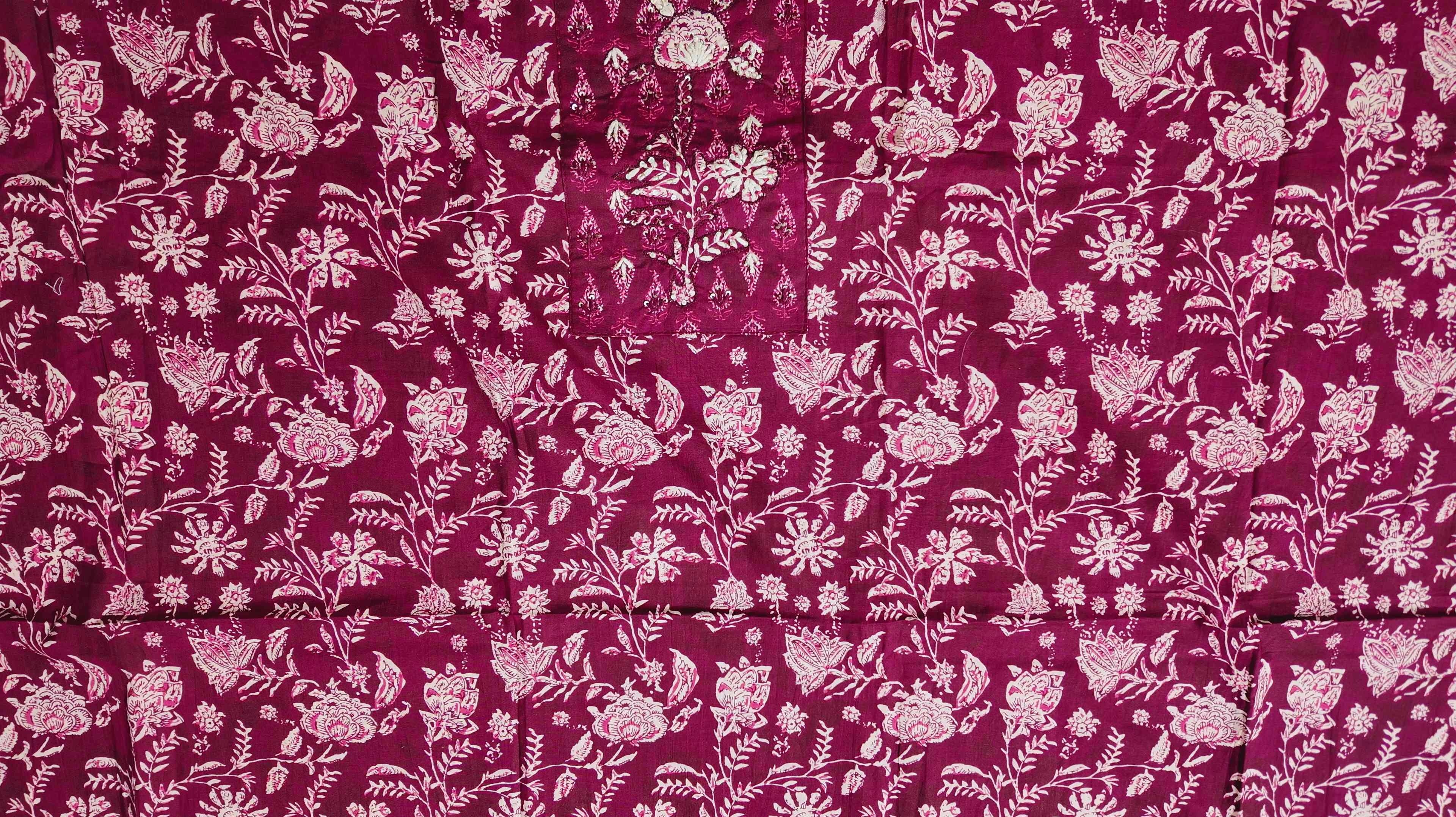 Rich Maroon Flora Tapestry Unstitched Suit Set
