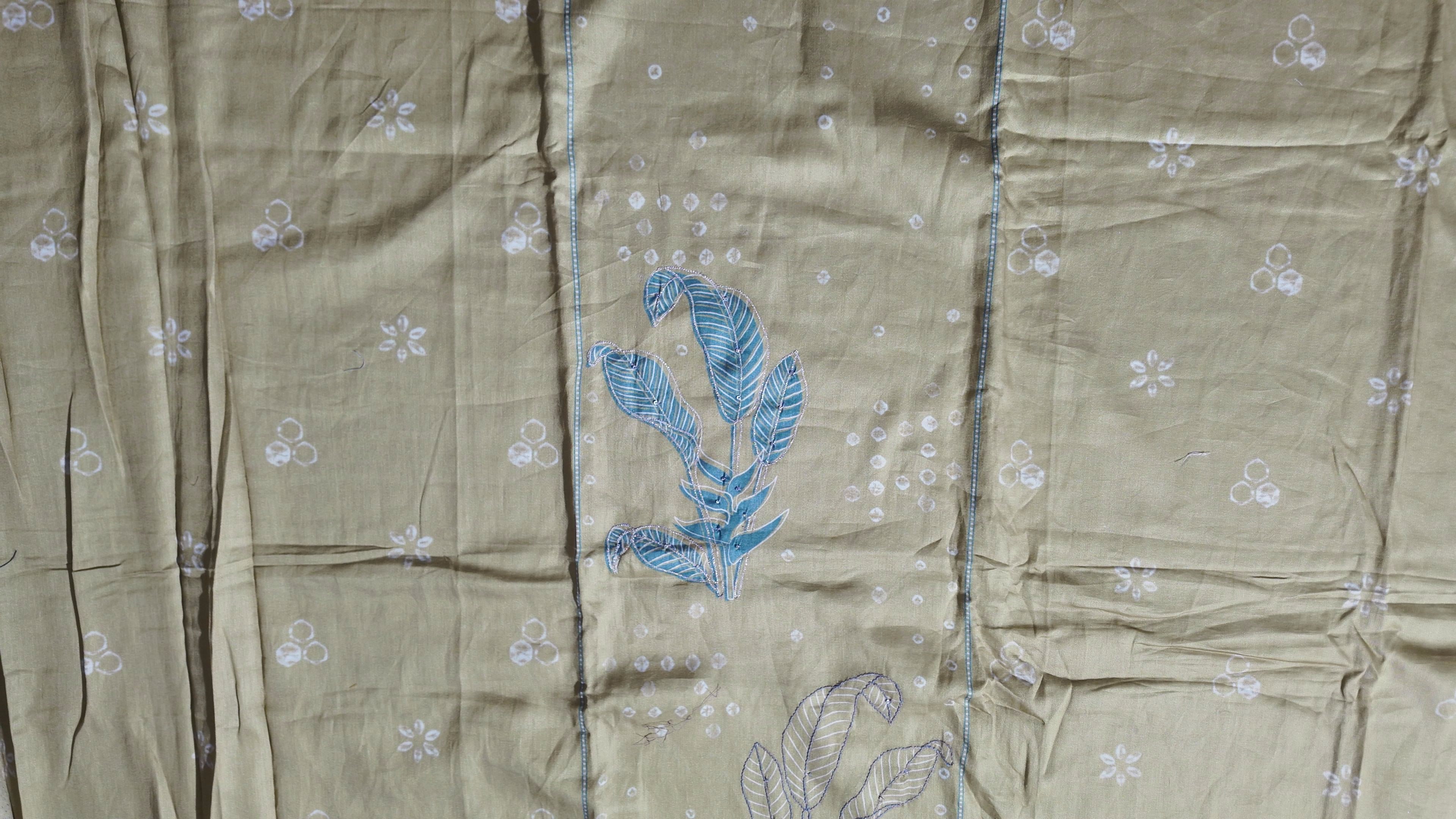 Serene Sage Unstitched Attire with Artful Leaf Embroidery",