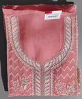 Chic Coral Unstitched Suit: Intricate Embroidery & Luxurious Texture