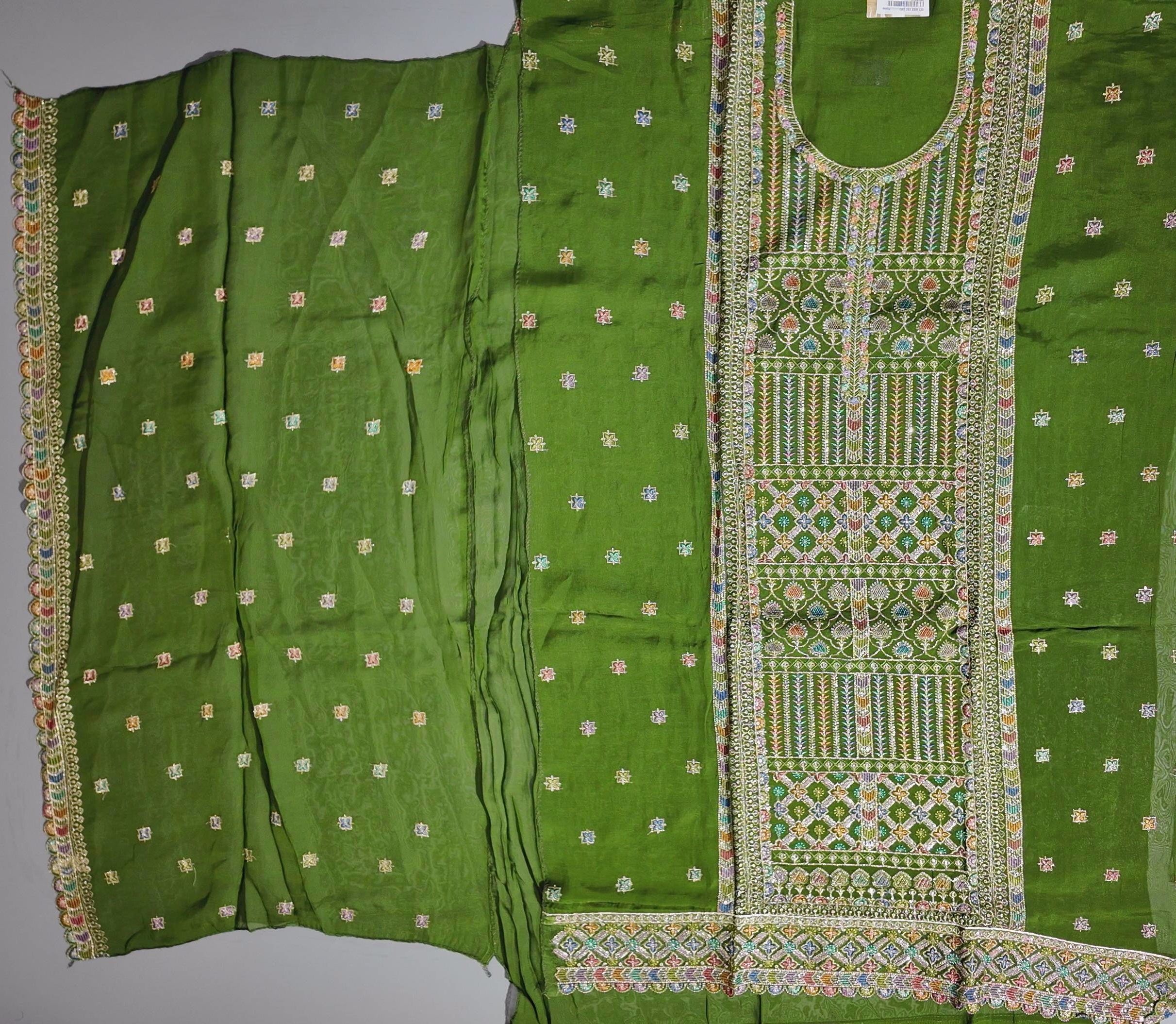 Verdant Elegance: Handcrafted Floral Unstitched Suit Set",