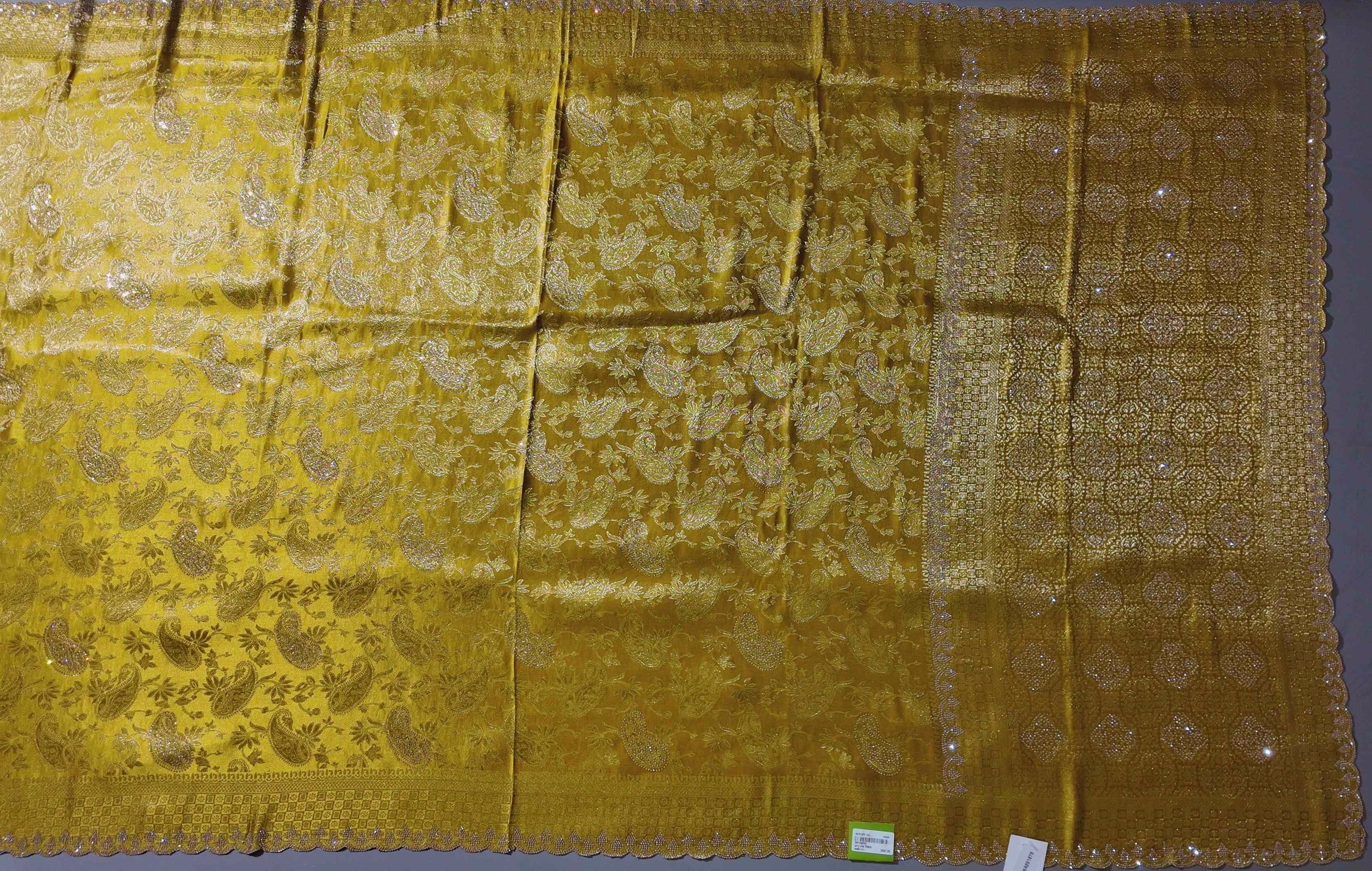 Regal Golden Paisley Unstitched Suit for Festive Elegance",