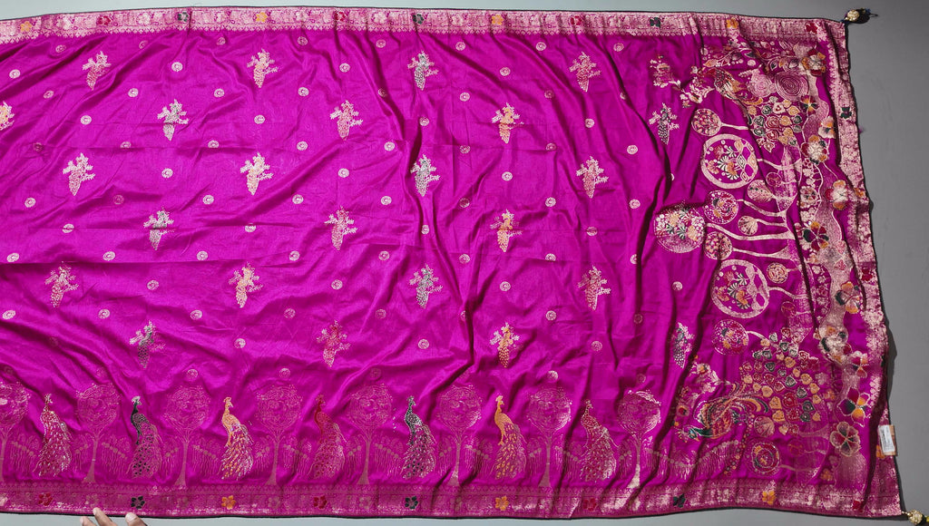 Vibrant Fuchsia Floral Tapestry Unstitched Suit - Festive Charm",
