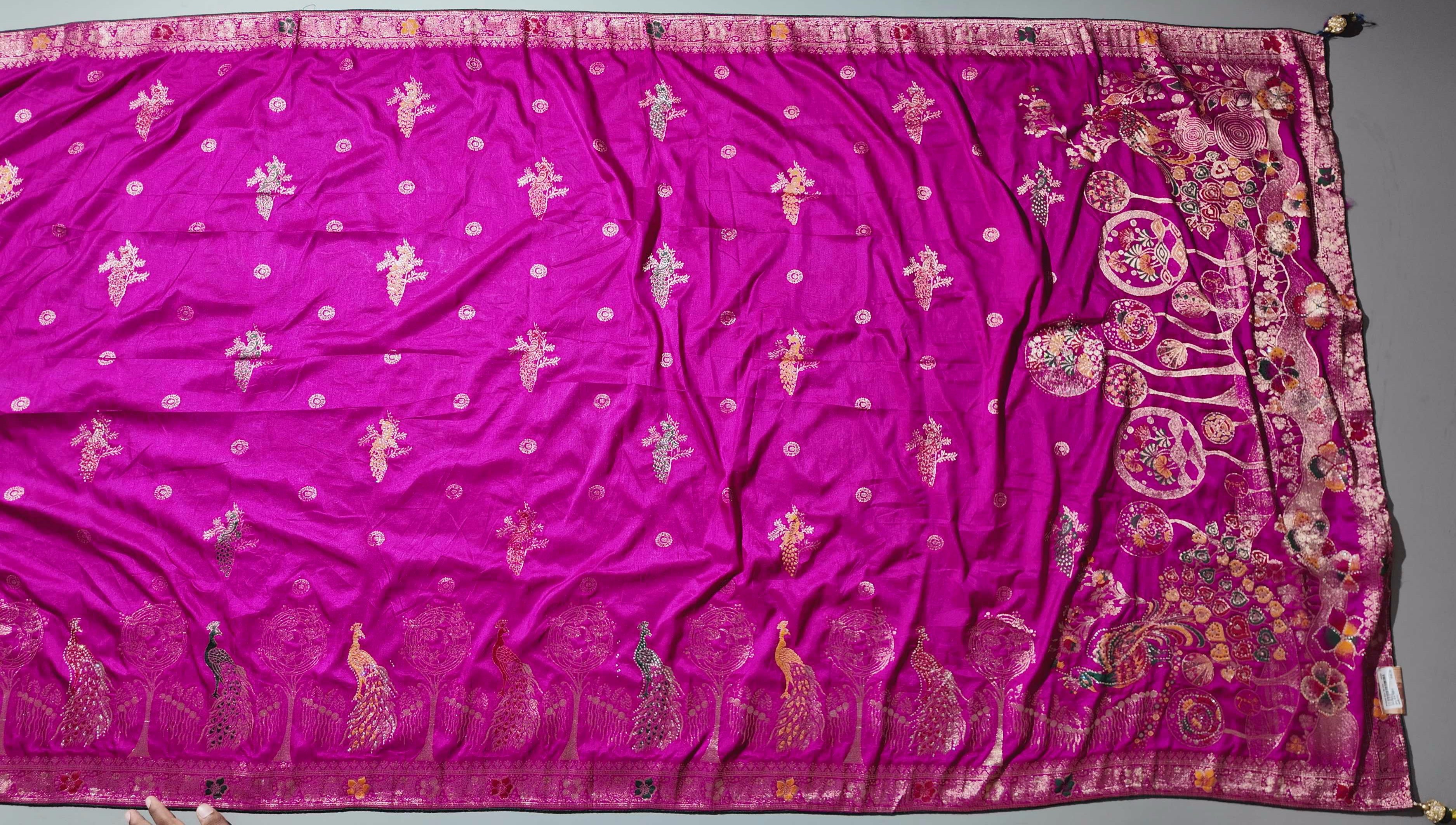 Vibrant Fuchsia Floral Tapestry Unstitched Suit - Festive Charm",