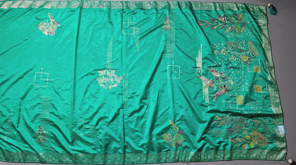 Opulent Floral Unstitched Suit in Vibrant Teal",