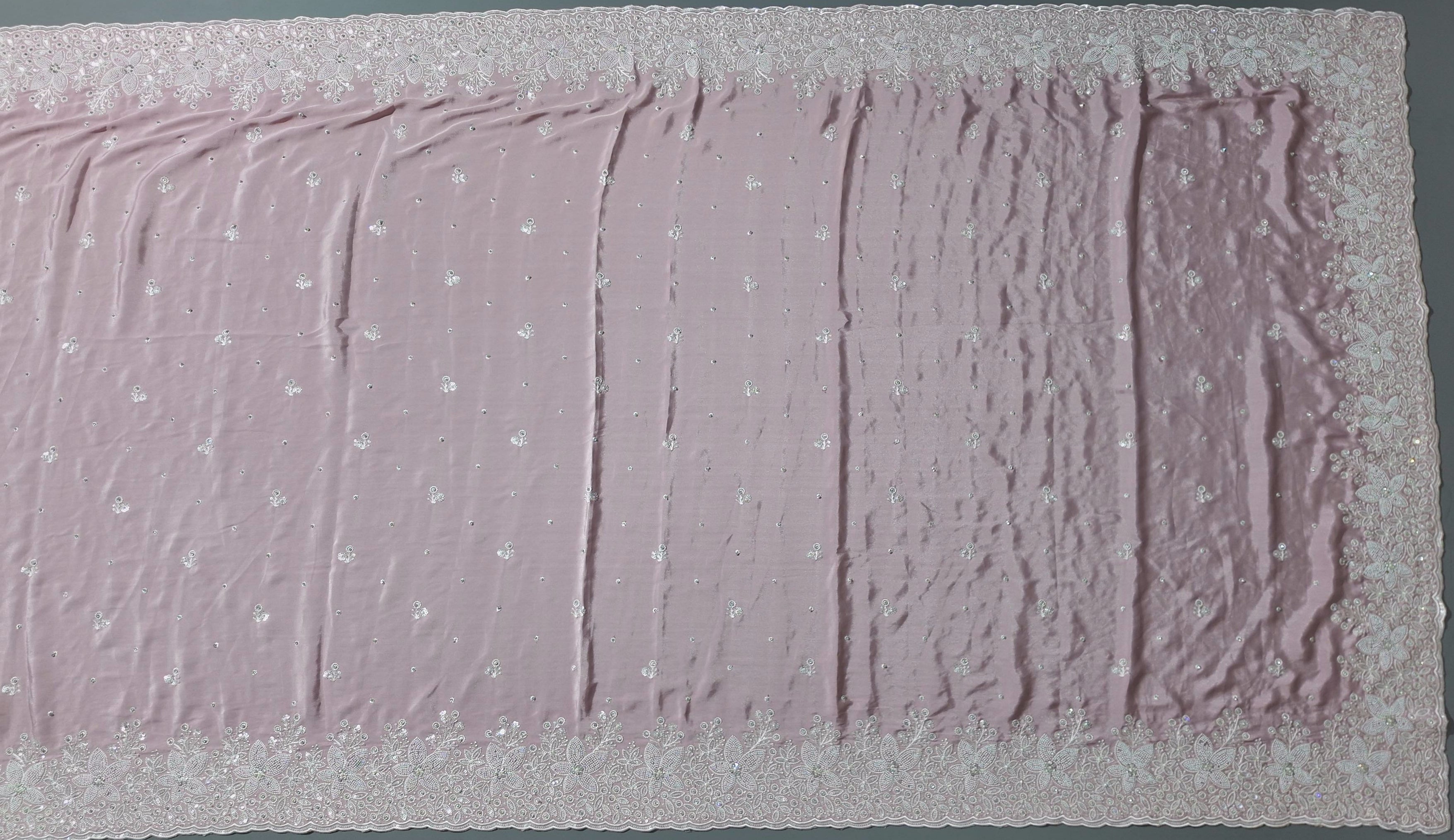 Blush Pink Blossom Saree with Intricate Embroidery",