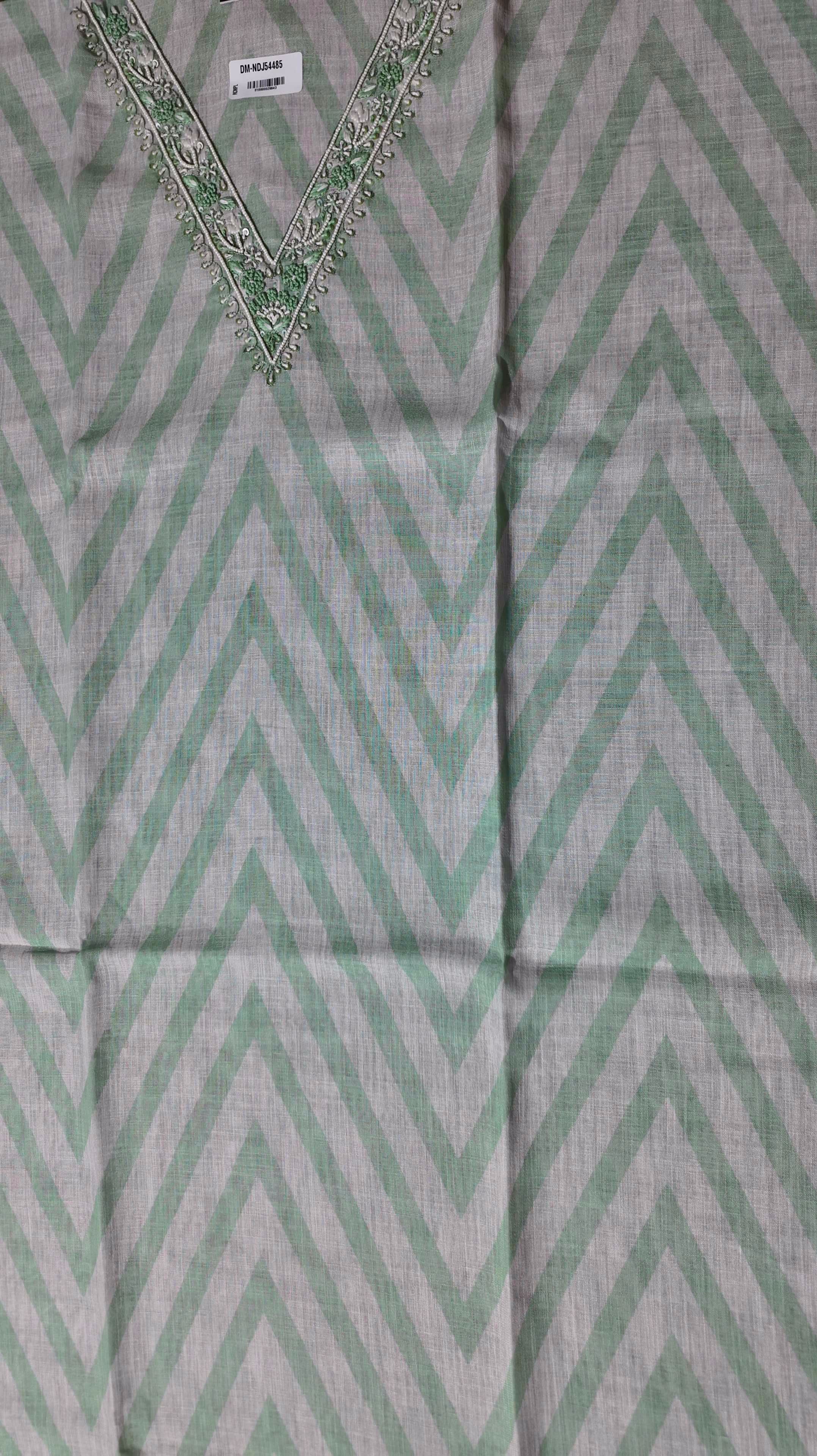 Timeless Charm: Mint Green Unstitched Suit with Embroidered Elegance
