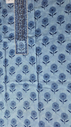 Azure Blossom Unstitched Suit: Artisanal Floral Elegance