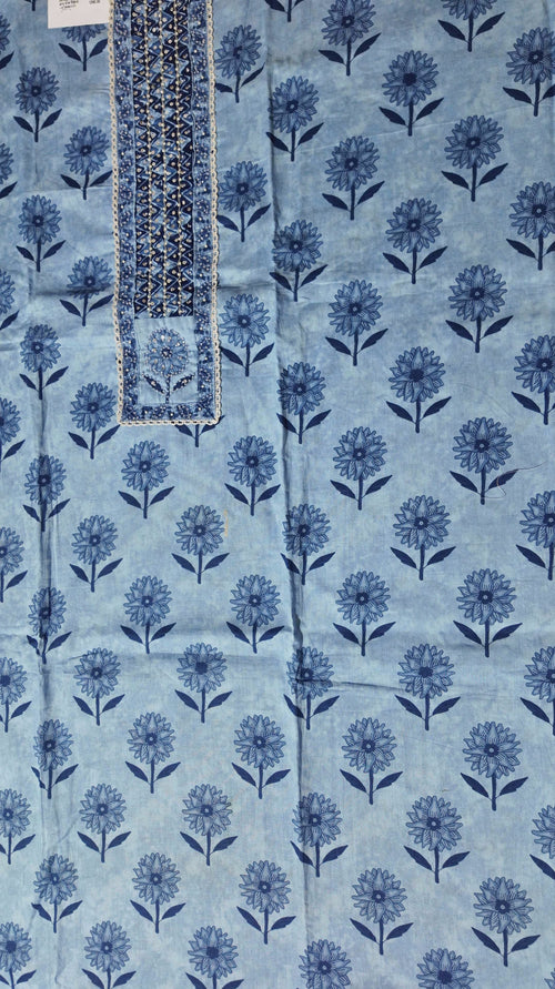 Azure Blossom Unstitched Suit: Artisanal Floral Elegance