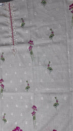 Exquisite Lotus Embroidered Unstitched Suit in Ivory Bliss