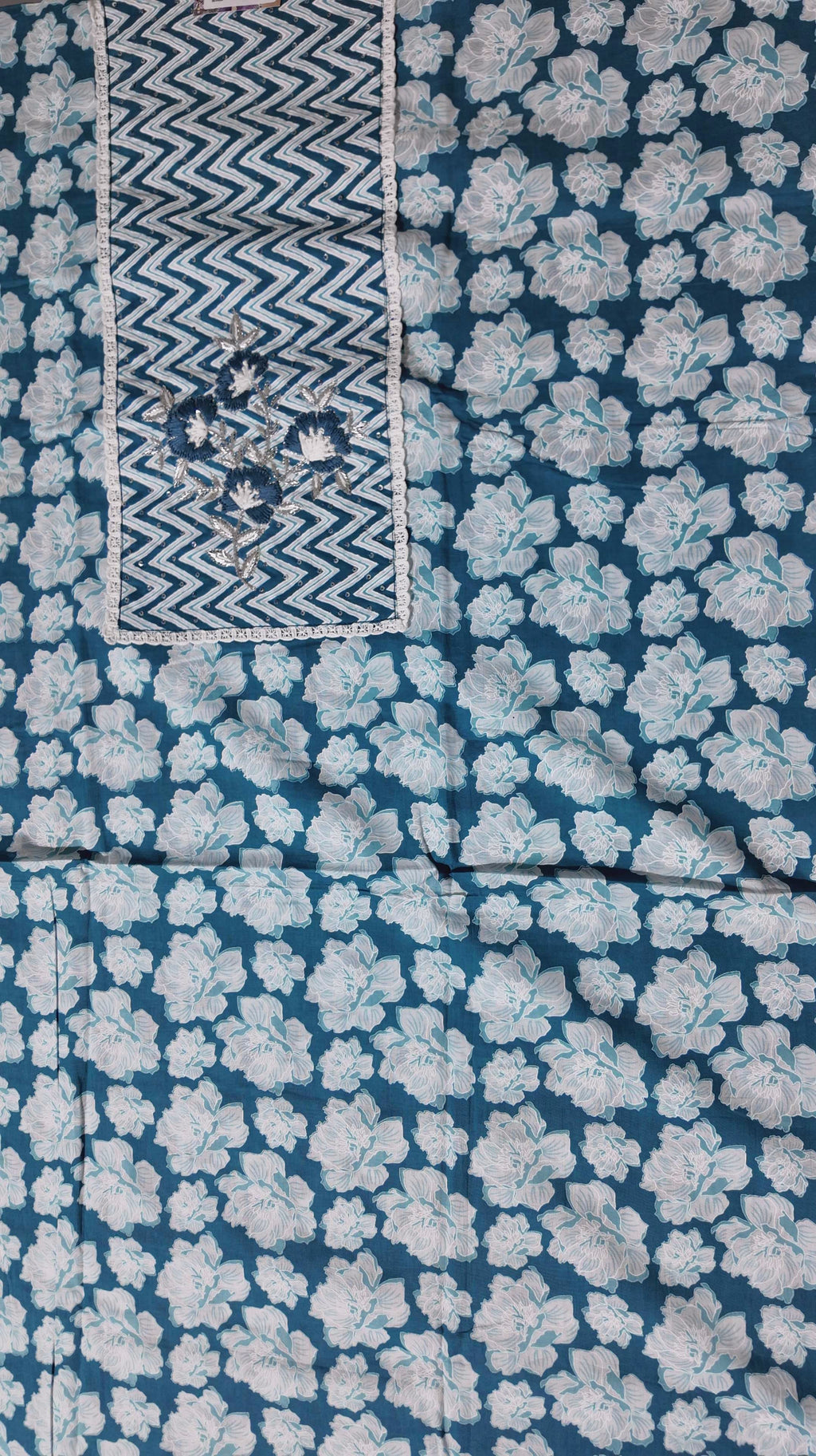 Zigzag Delight: Vibrant Unstitched Suit in Azure Bloom