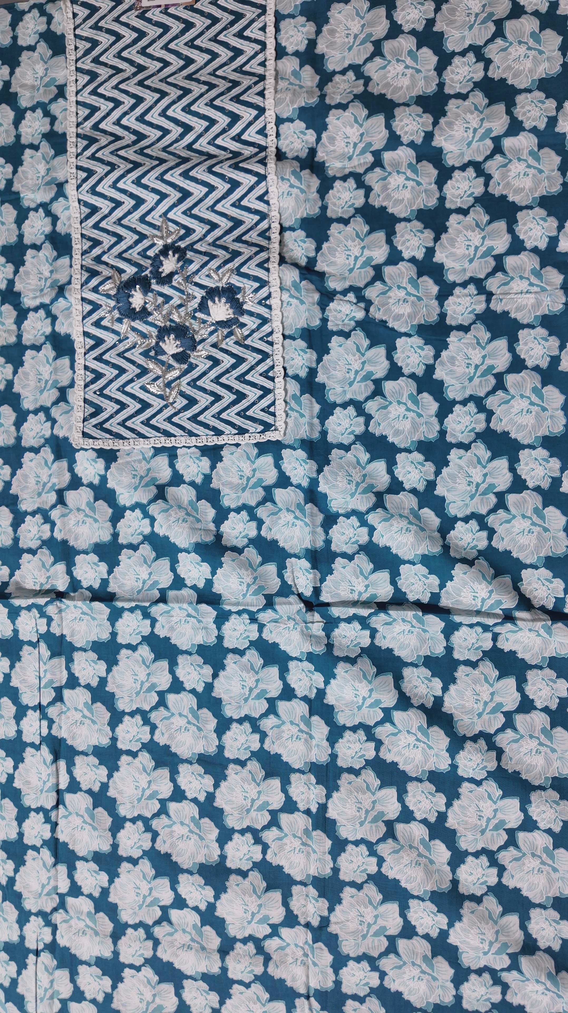 Zigzag Delight: Vibrant Unstitched Suit in Azure Bloom