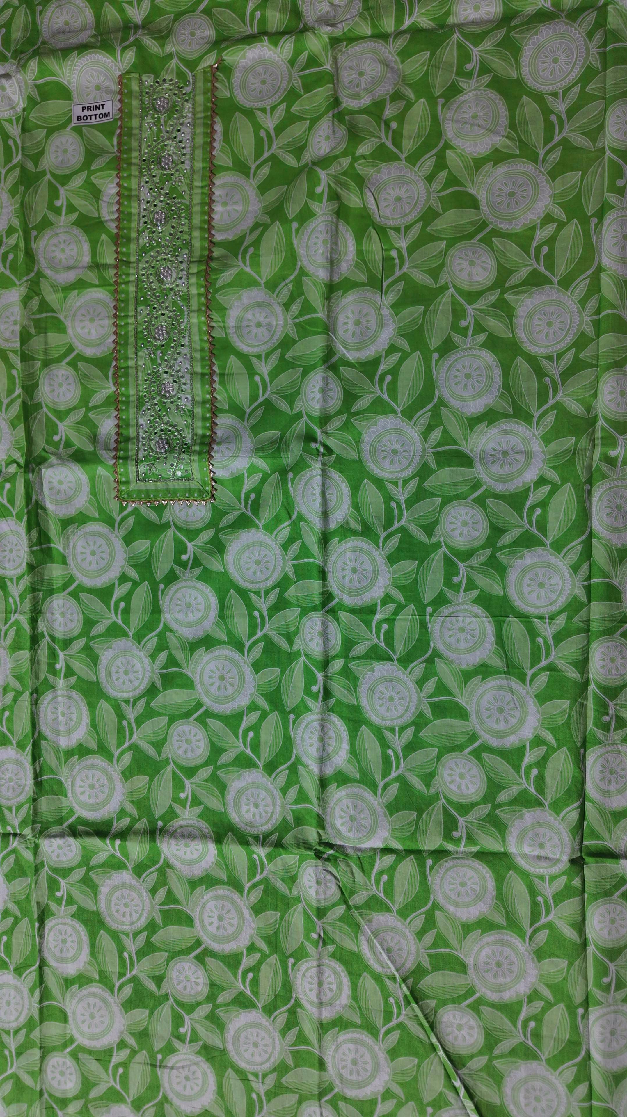 Vibrant Green Botanical Unstitched Suit with Intricate Embroidery
