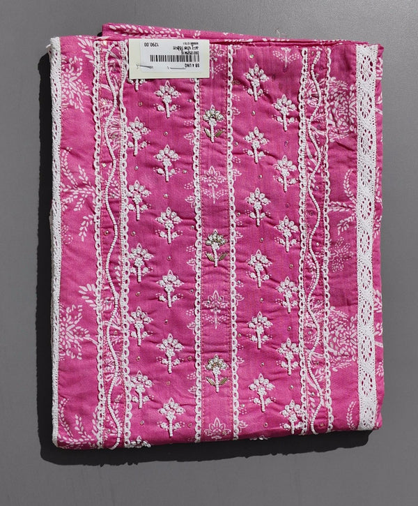 Charmingly Chic: Fuchsia & White Embroidered Unstitched Suit",