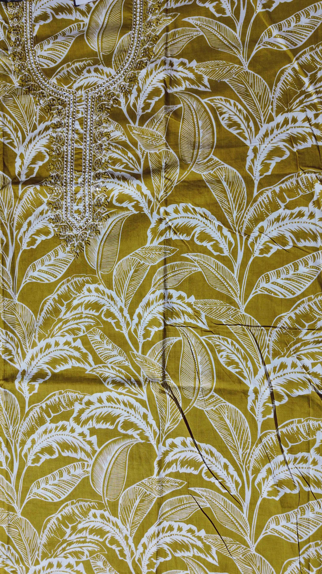 Tropical Zephyr: Artisanal Leaf Embellished Unstitched Suit