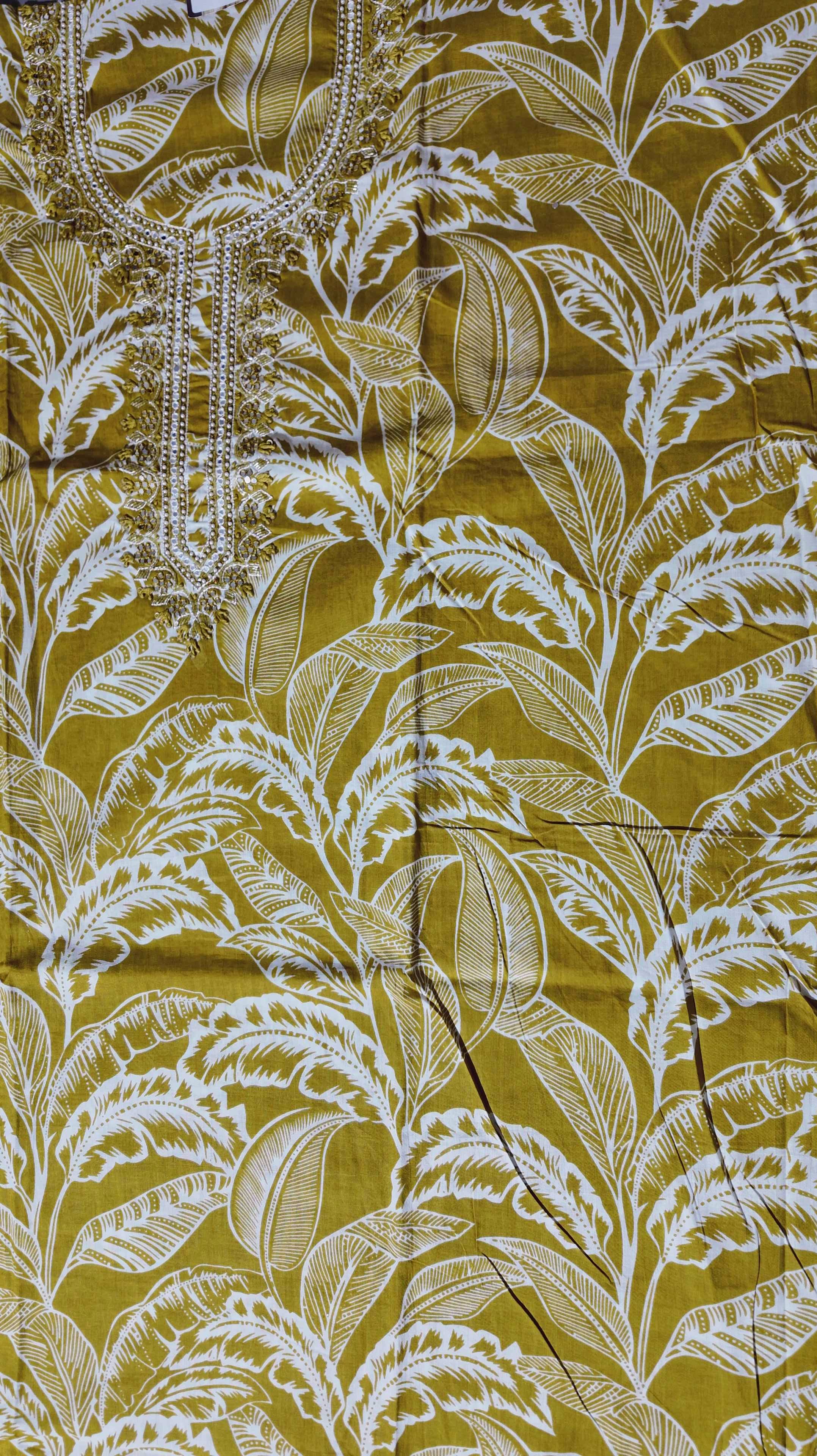 Tropical Zephyr: Artisanal Leaf Embellished Unstitched Suit