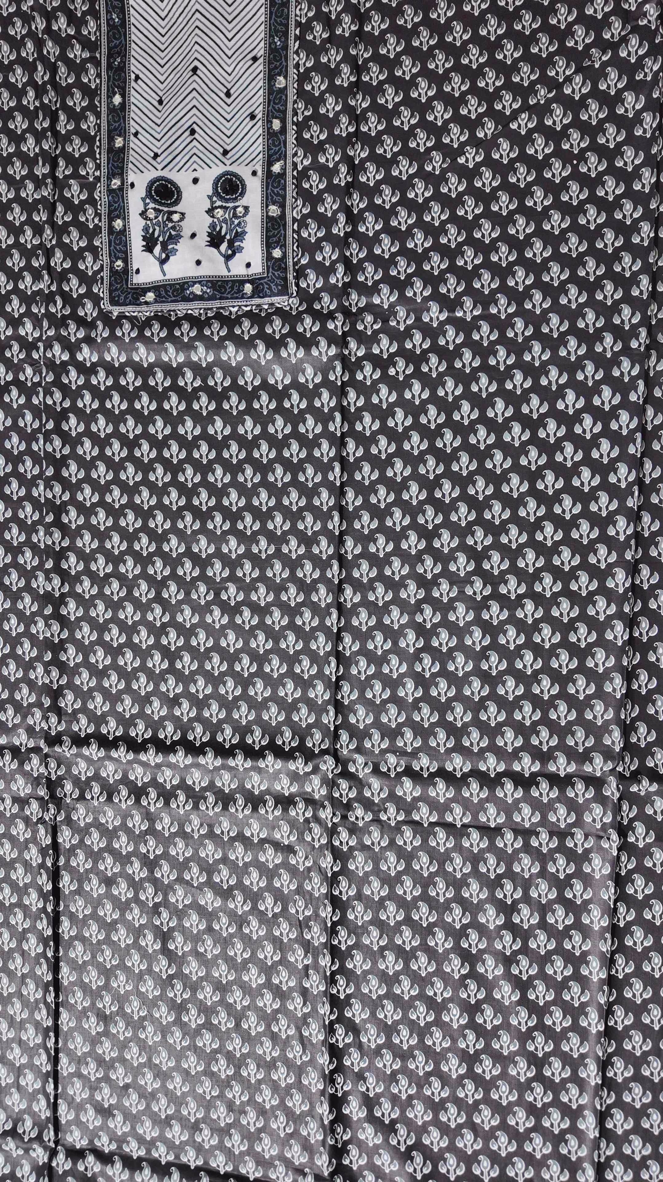 Monochrome Majestic: Unstitched Ensemble with Intricate Floral Designs