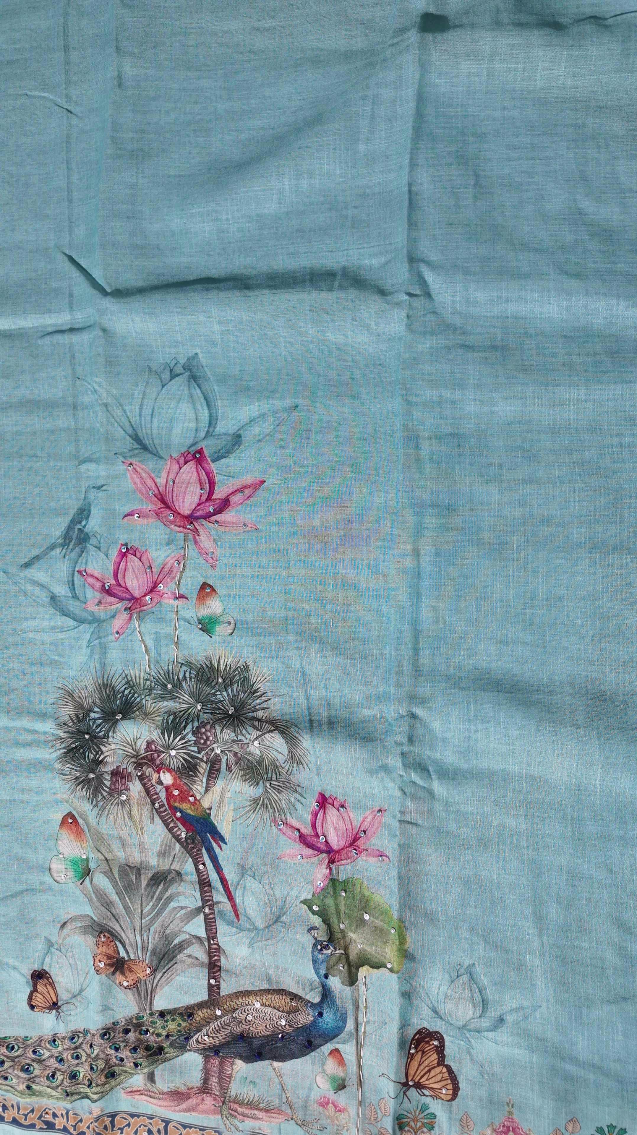 Exotic Paradise: Vibrant Wildlife Unstitched Suit Fabric