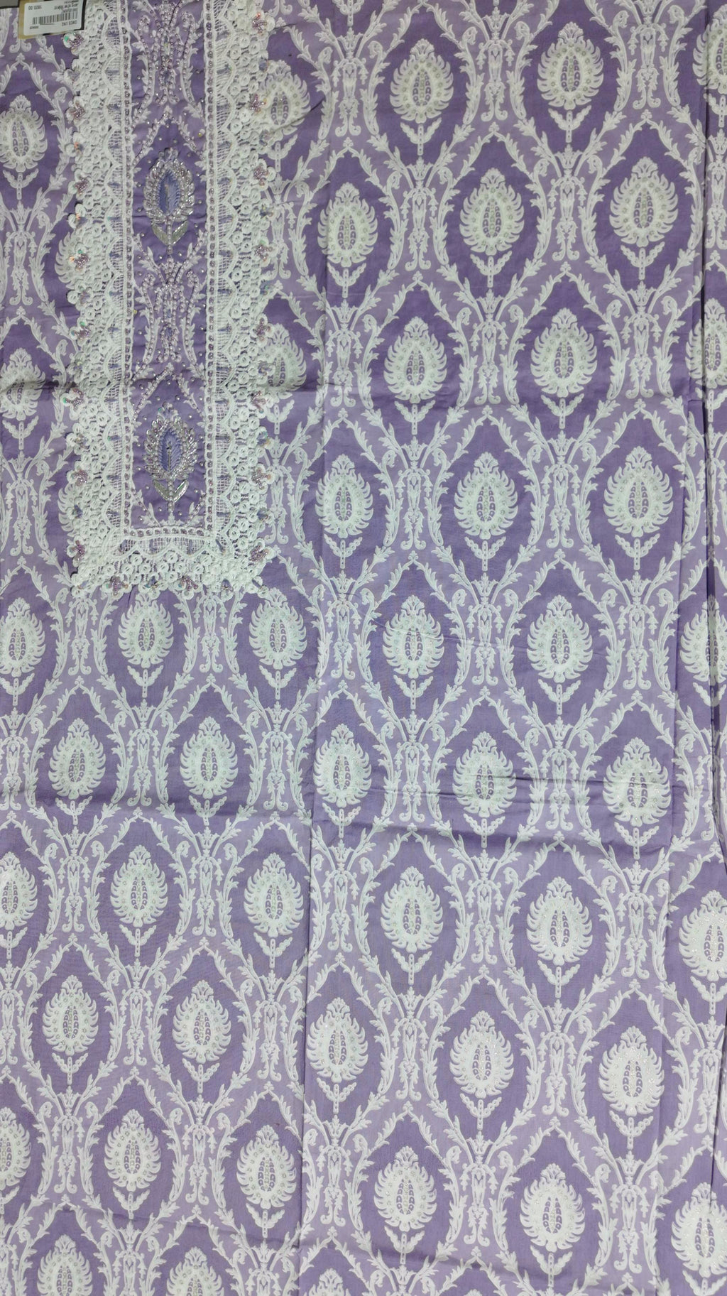 Lavender Dream: Intricate Lace Unstitched Suit