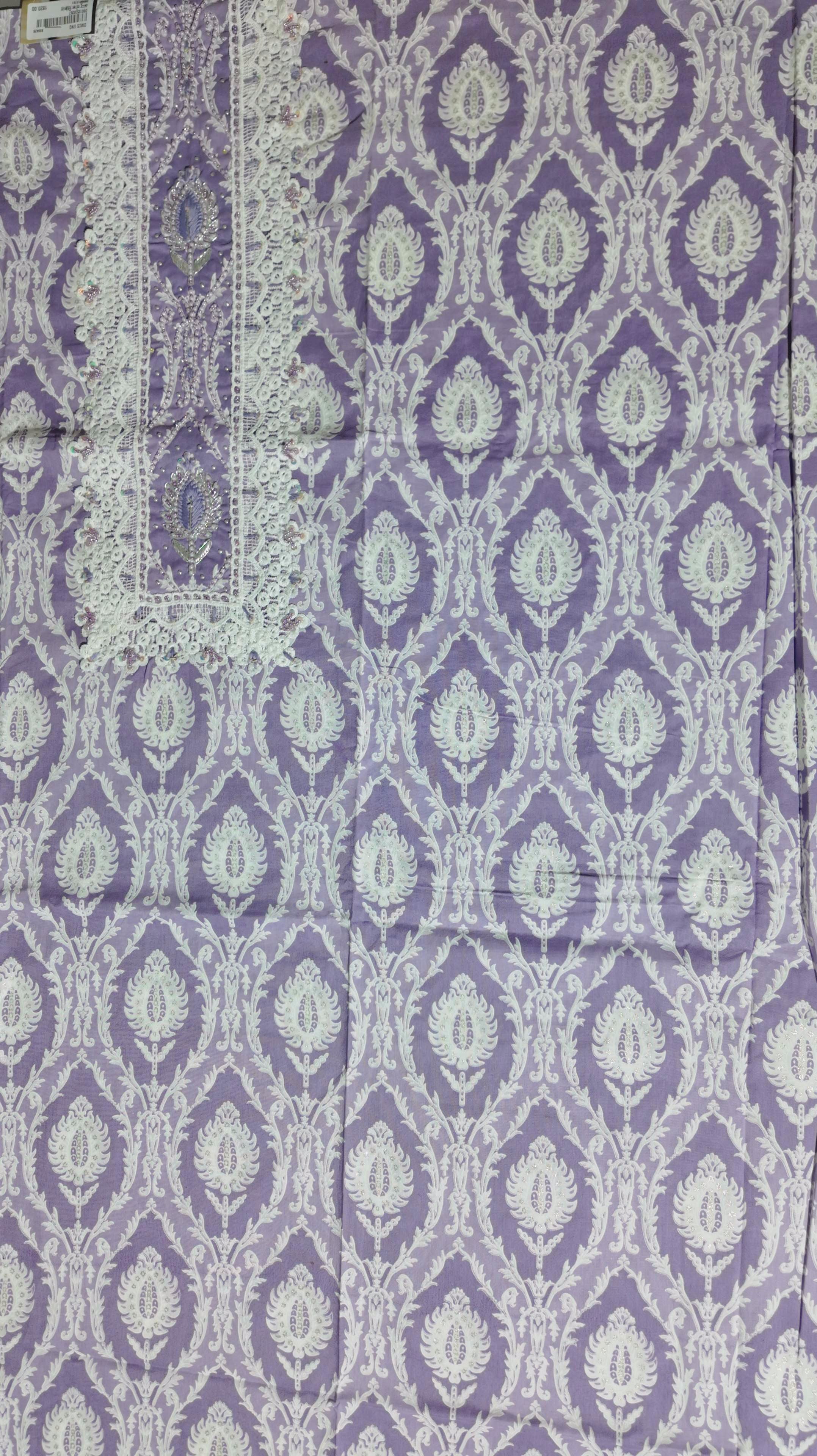 Lavender Dream: Intricate Lace Unstitched Suit