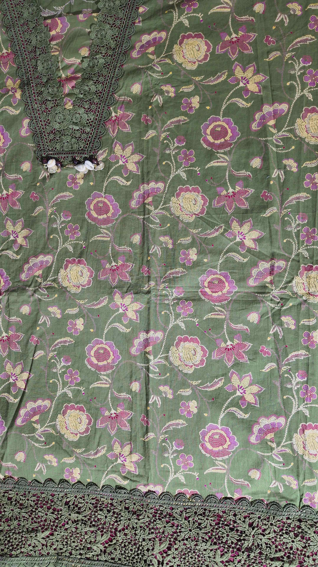 Enchanted Blossom Unstitched Suit: Vibrant Green Elegance