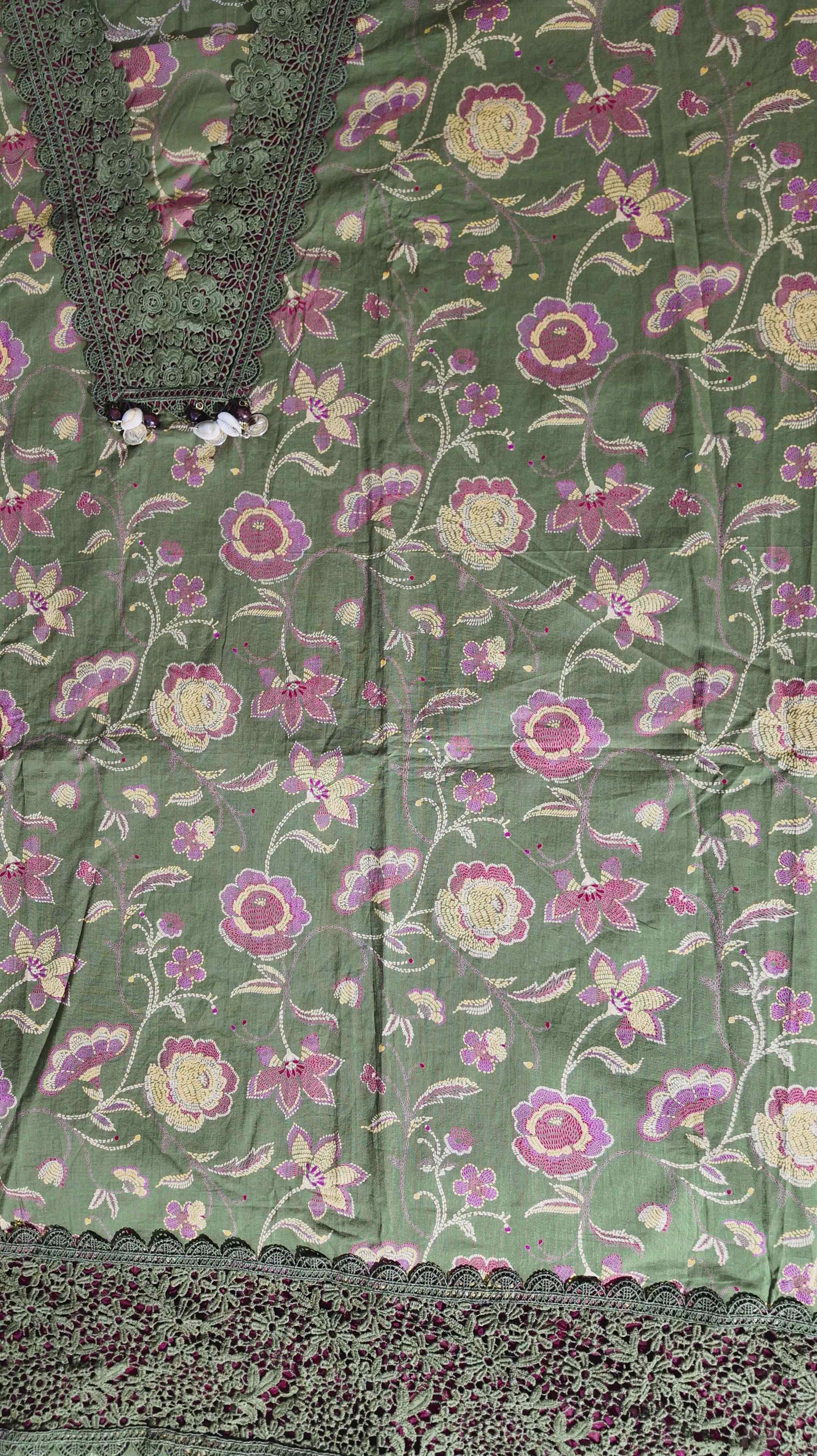 Enchanted Blossom Unstitched Suit: Vibrant Green Elegance