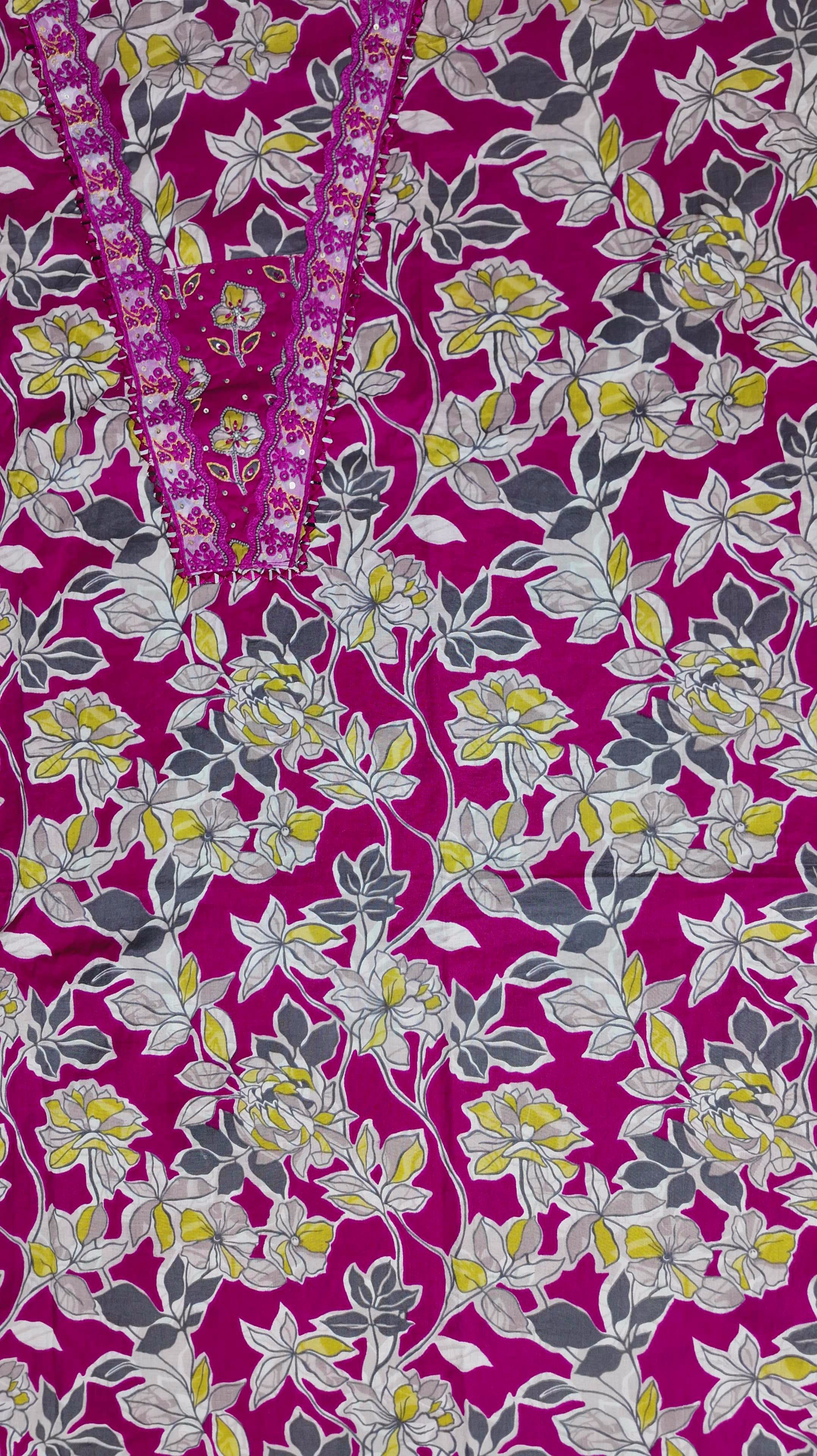 Vibrant Fuchsia Blossom Unstitched Suit Set