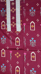 Regal Maroon & Ivory Unstitched Suit with Intricate Embroidery