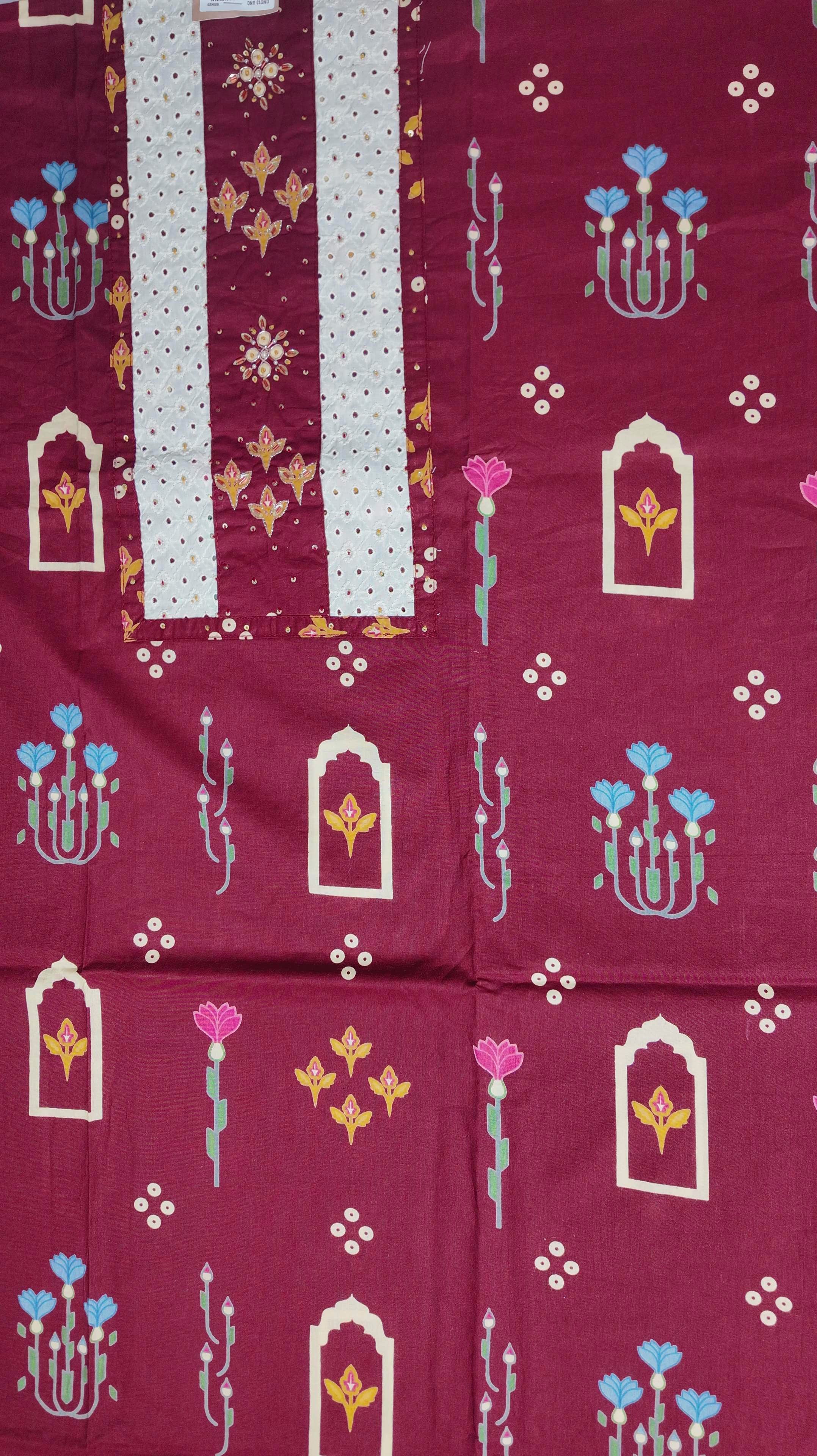 Regal Maroon & Ivory Unstitched Suit with Intricate Embroidery