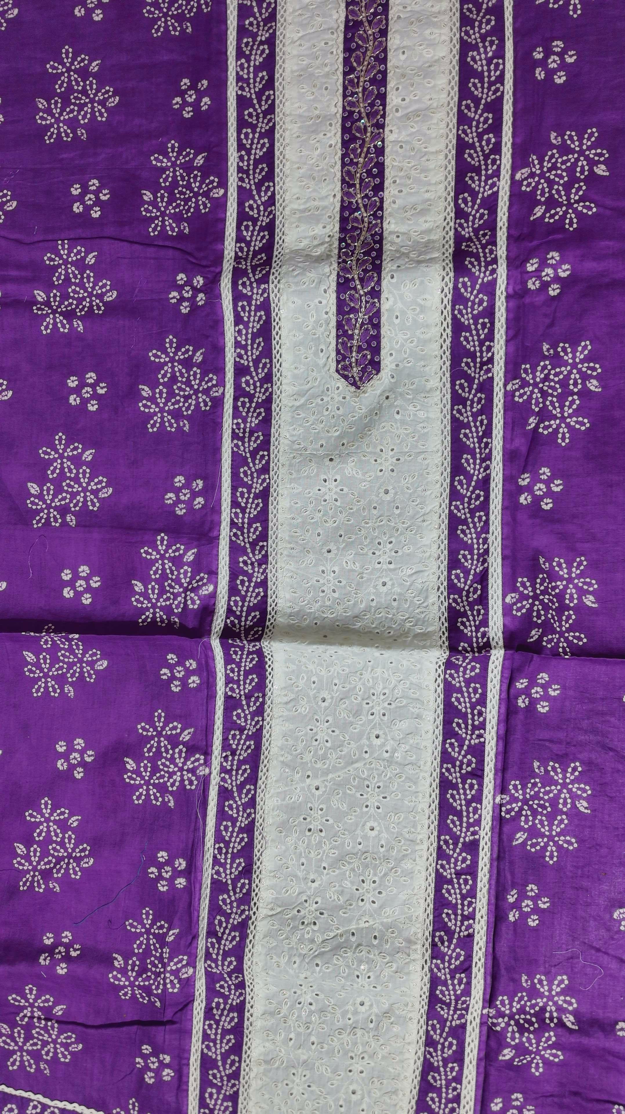 Majestic Violet & Ivory Unstitched Suit with Delicate Embroidery