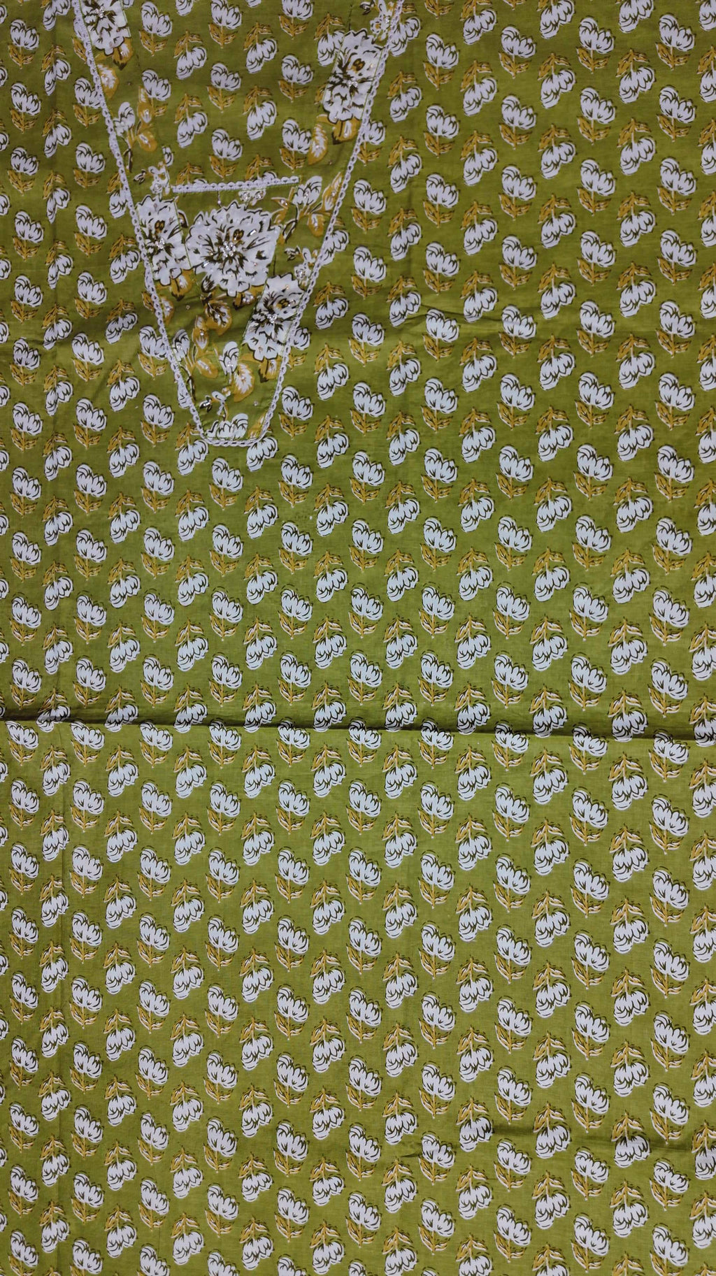 Charming Floral Delight Unstitched Suit in Vibrant Olive