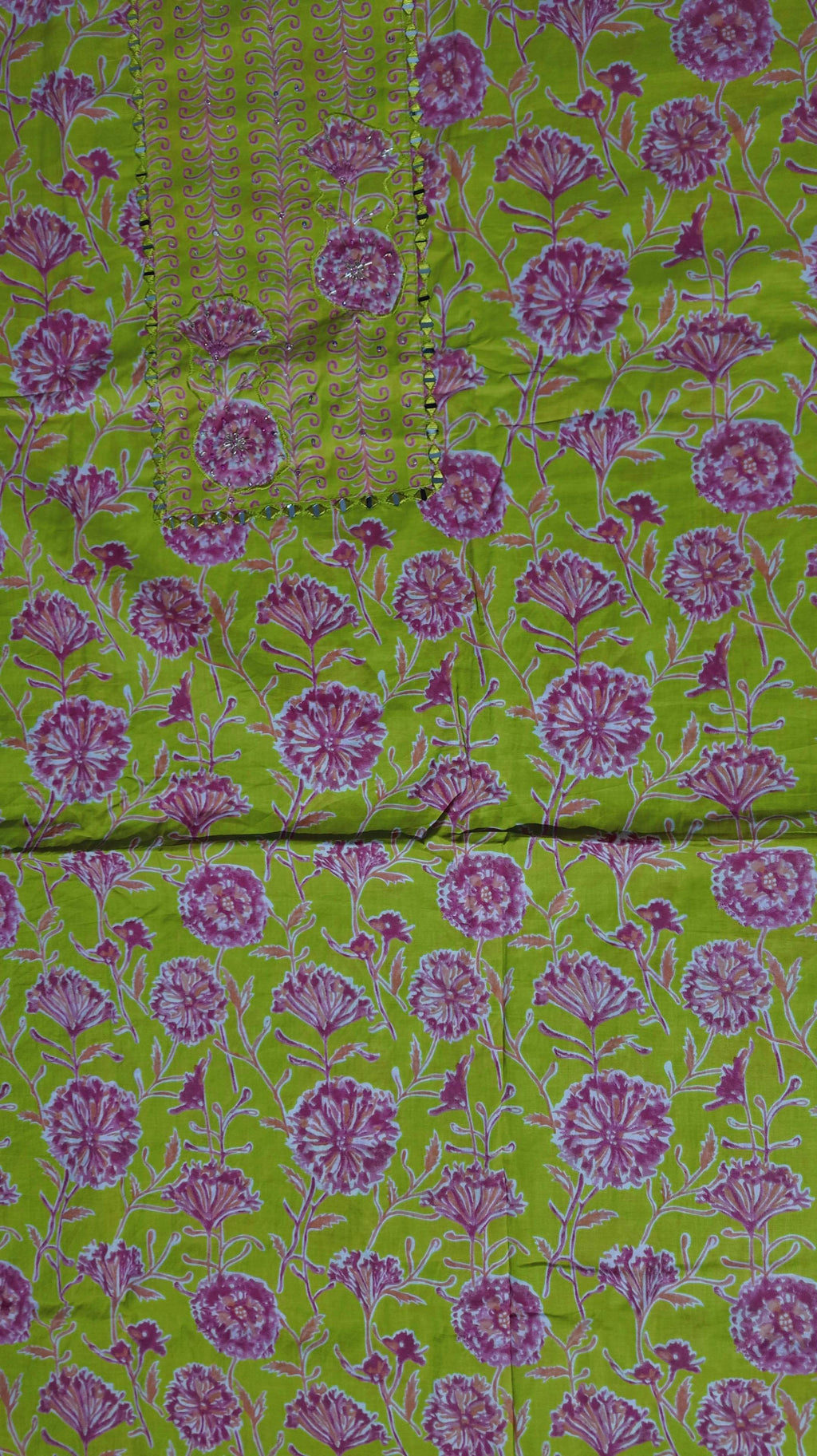 Floral Whimsy: Unstitched Vibrant Lime Suit Fabric