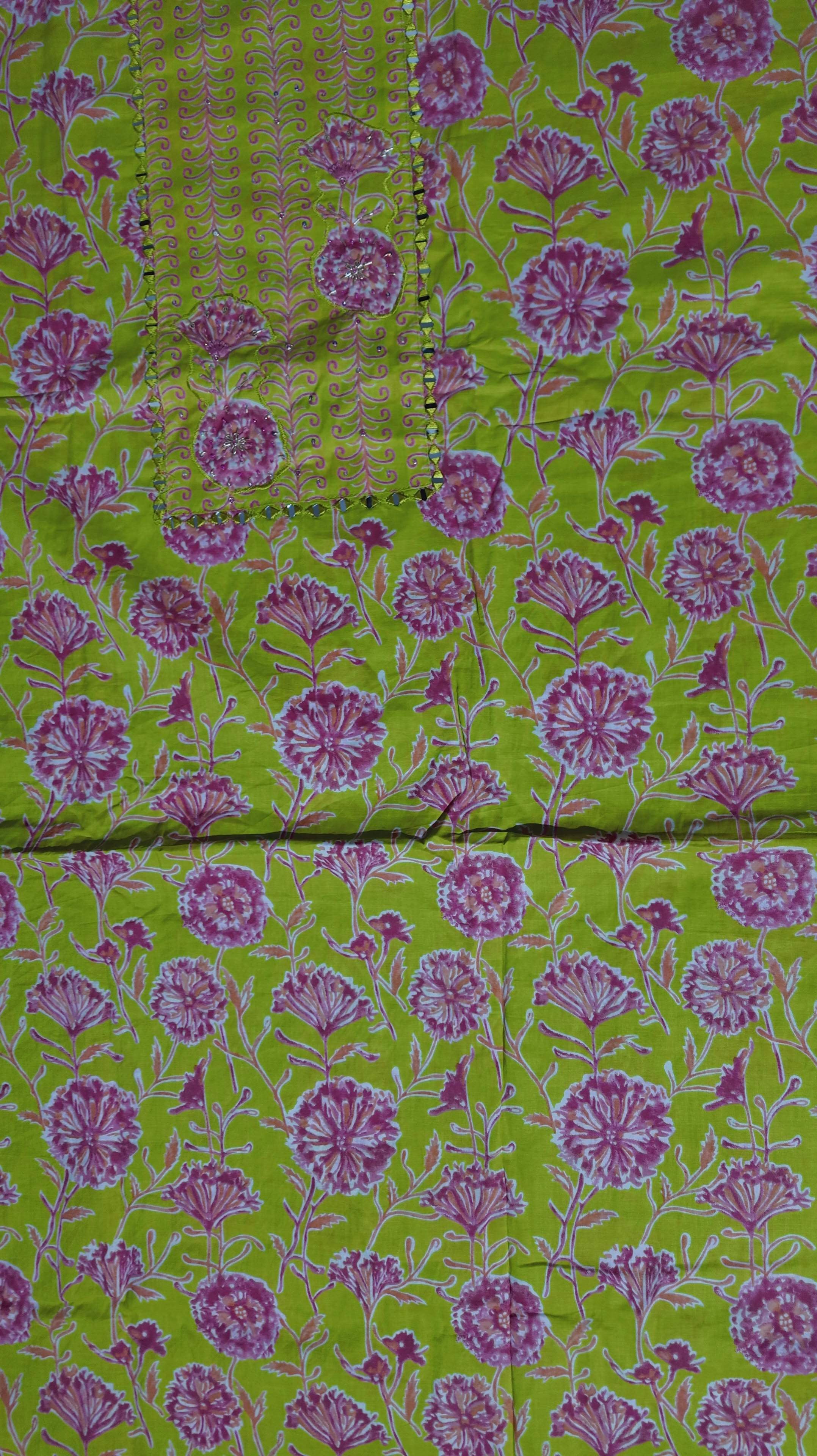 Floral Whimsy: Unstitched Vibrant Lime Suit Fabric