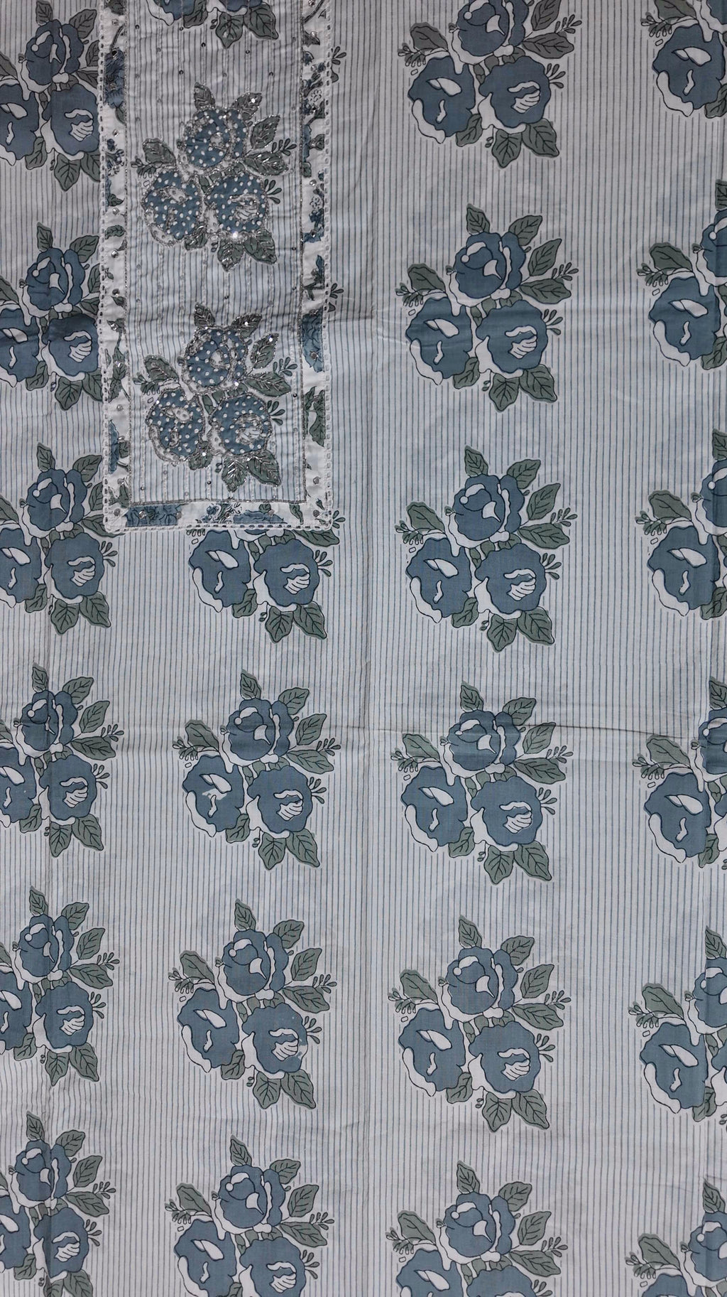 Blossom in Blue: Serene Floral Unstitched Suit