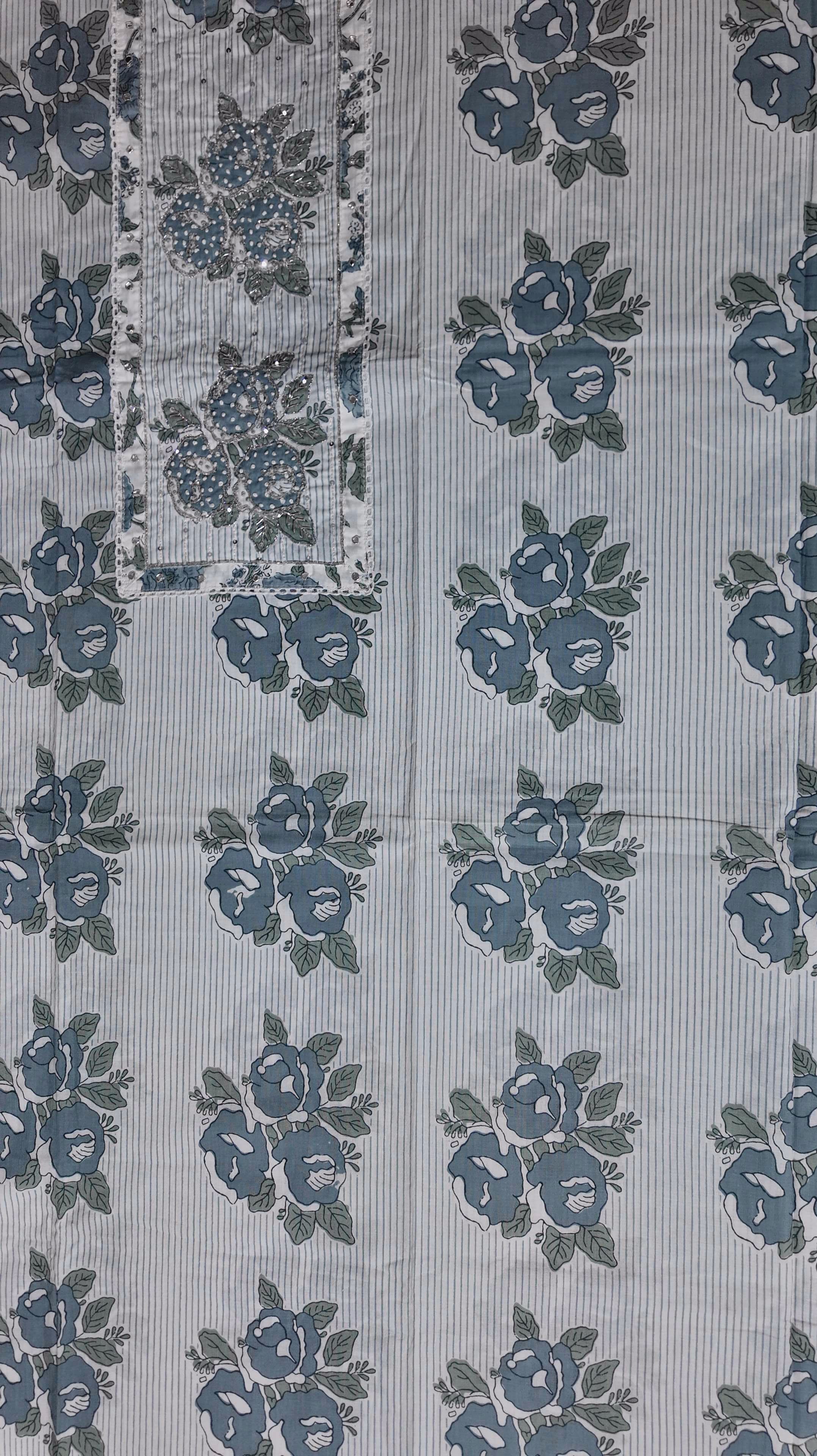 Blossom in Blue: Serene Floral Unstitched Suit