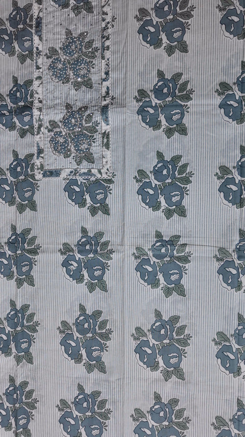 Blossom in Blue: Serene Floral Unstitched Suit