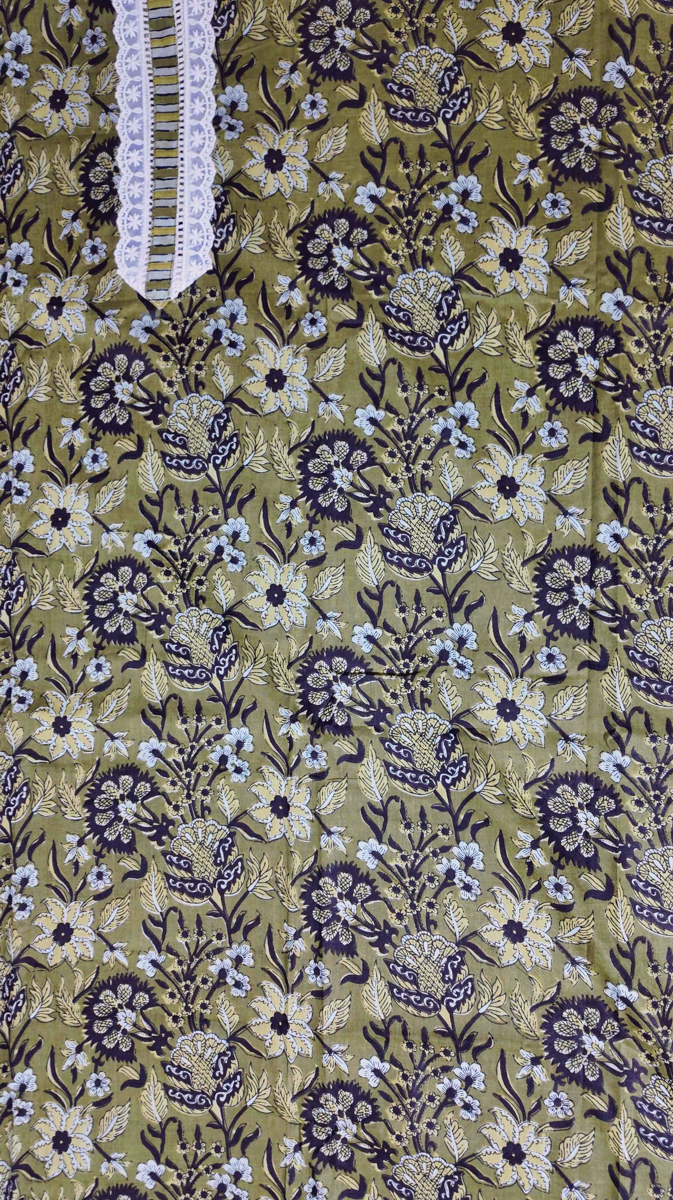 Botanical Bliss Unstitched Suit with Intricate Lace Detail