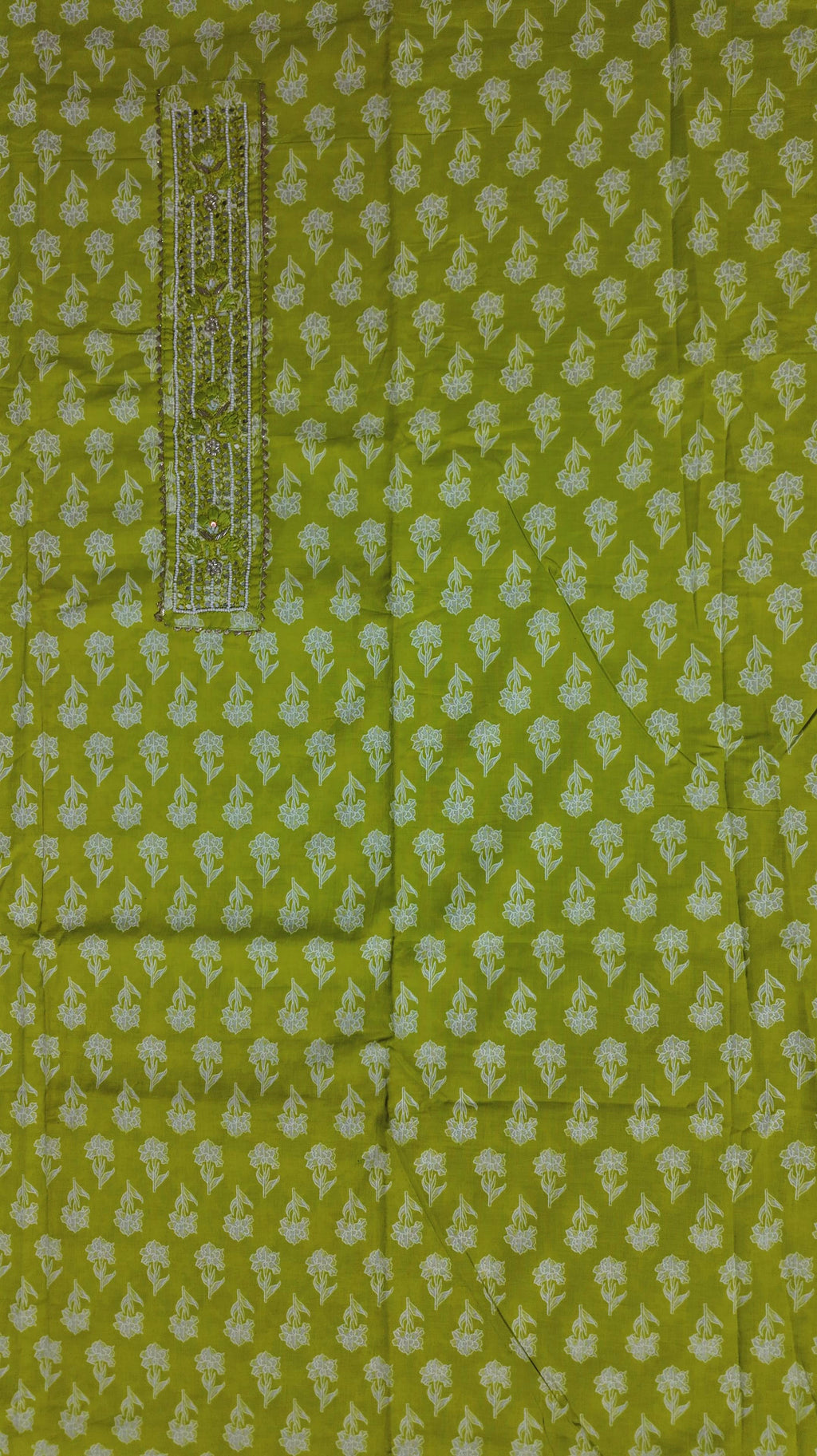 Vibrant Lime Blossom Unstitched Suit: Artisanal Craftsmanship