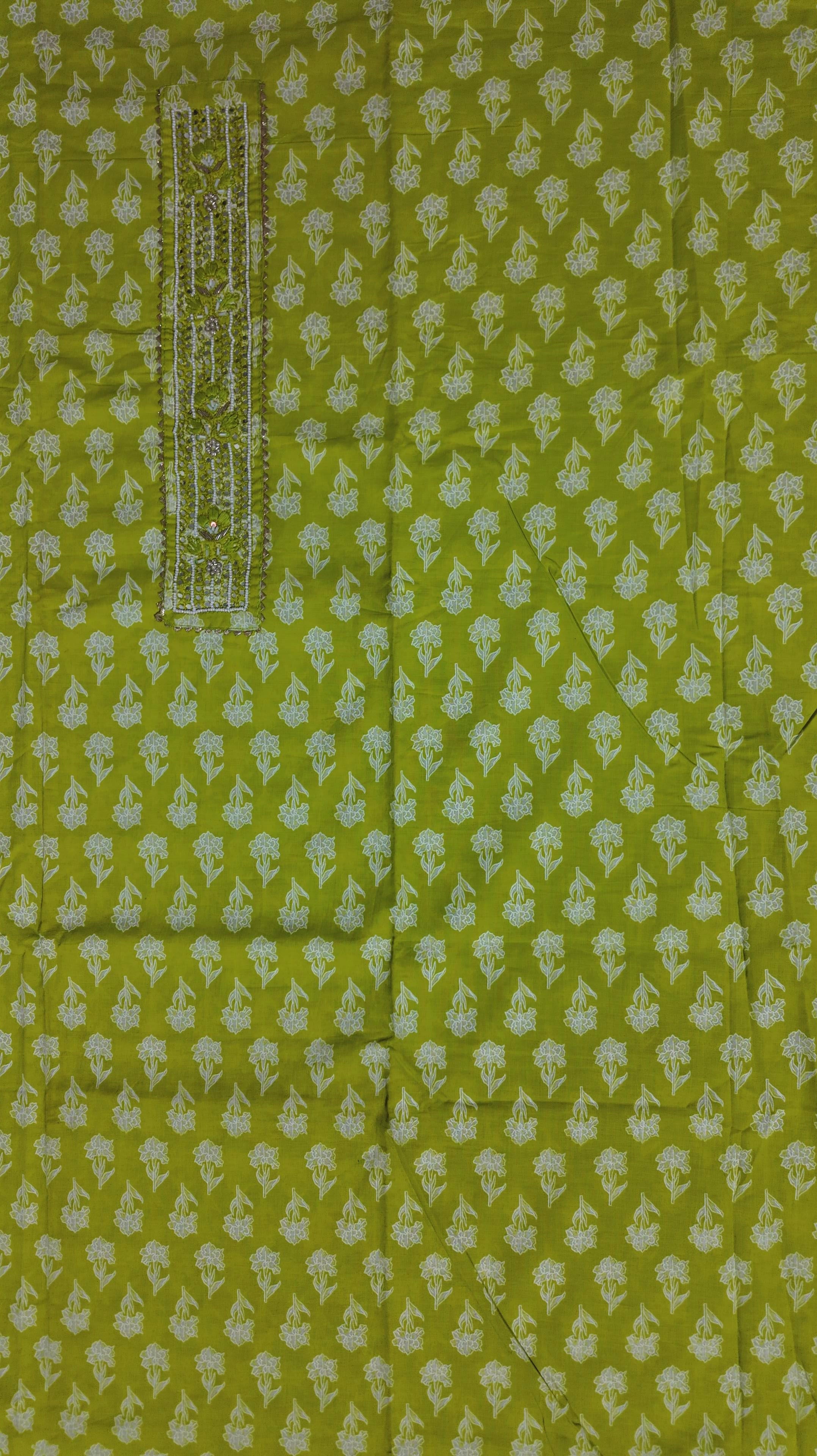 Vibrant Lime Blossom Unstitched Suit: Artisanal Craftsmanship