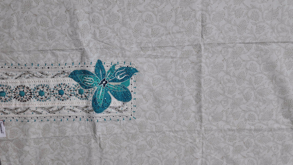 Chic Ivory & Turquoise Embroidered Unstitched Suit