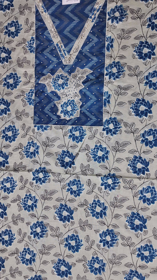 Azure Charm: Artistic Unstitched Suit with Embellished Highlights