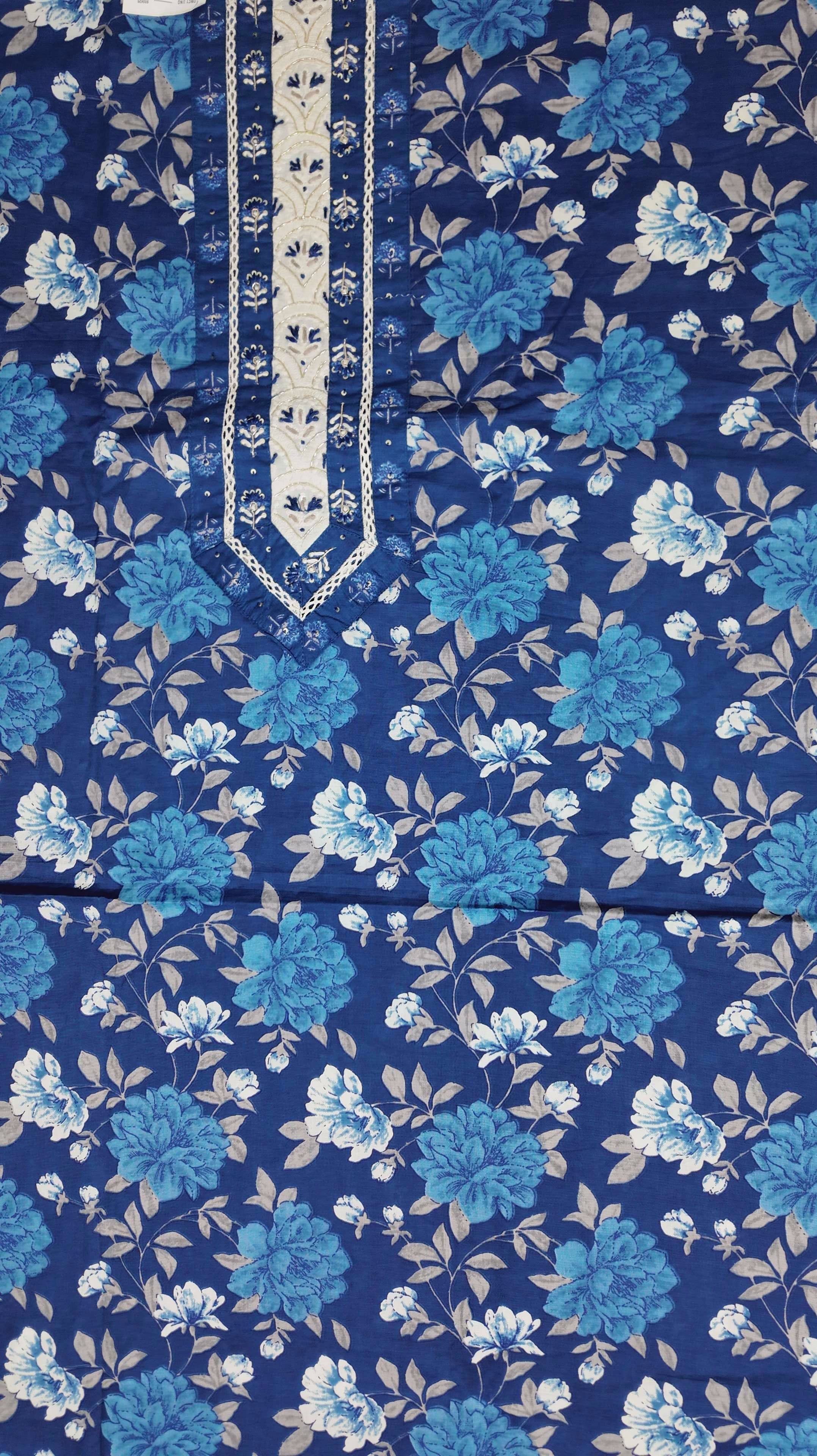 Azure Blossom Unstitched Suit: Craft Your Style