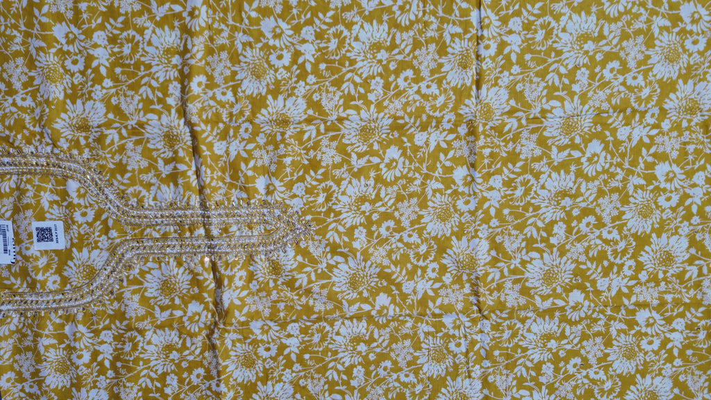 Sunlit Floral Unstitched Suit with Ornate Neck Embroidery