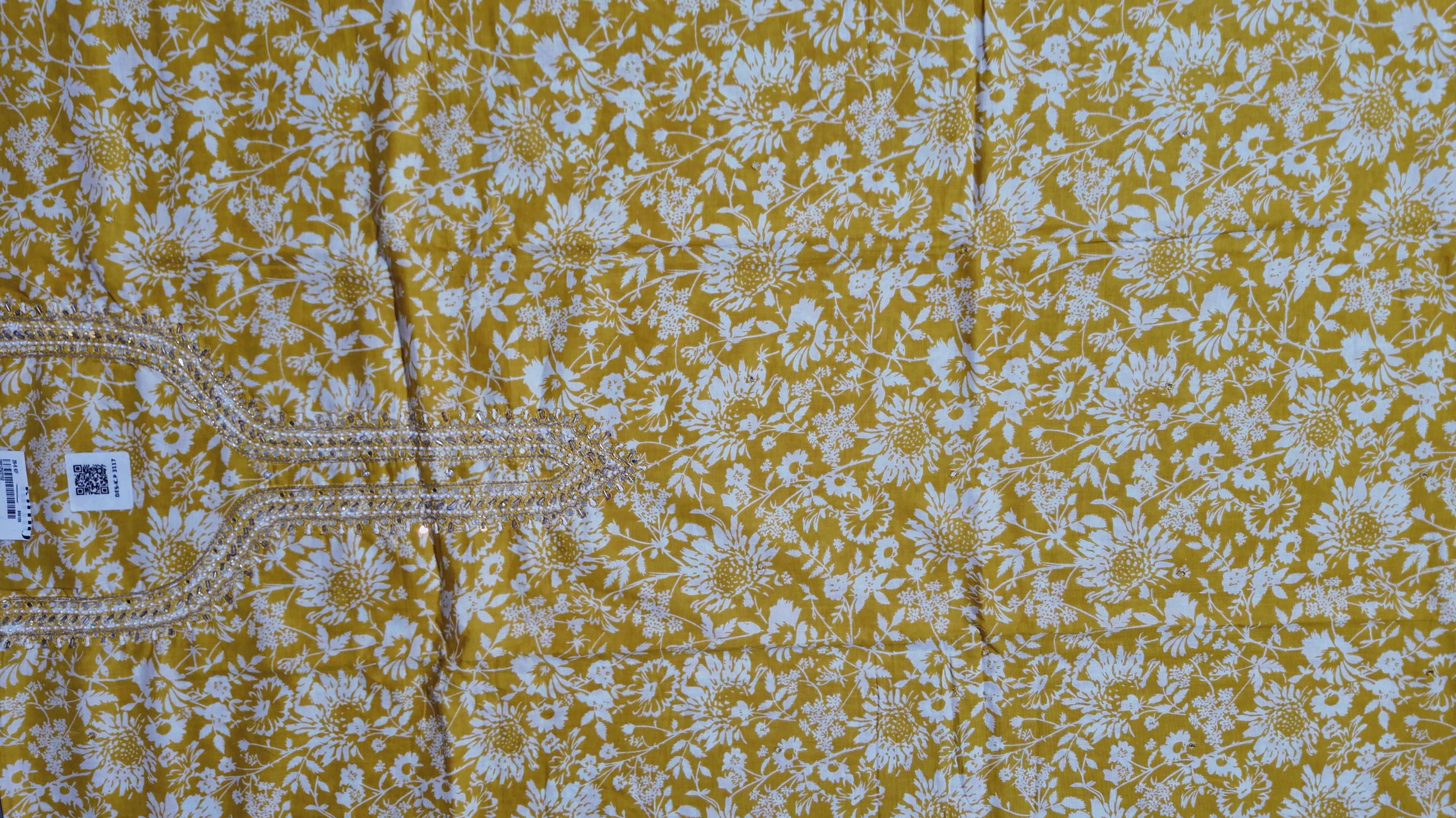 Sunlit Floral Unstitched Suit with Ornate Neck Embroidery