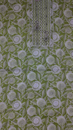 Vibrant Green Chevron & Floral Unstitched Suit