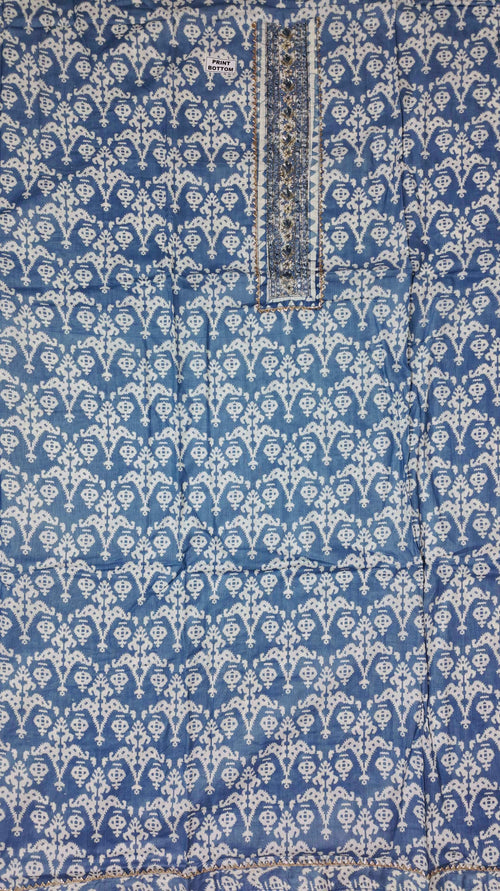 Artisanal Indigo Tapestry Unstitched Suit Fabric
