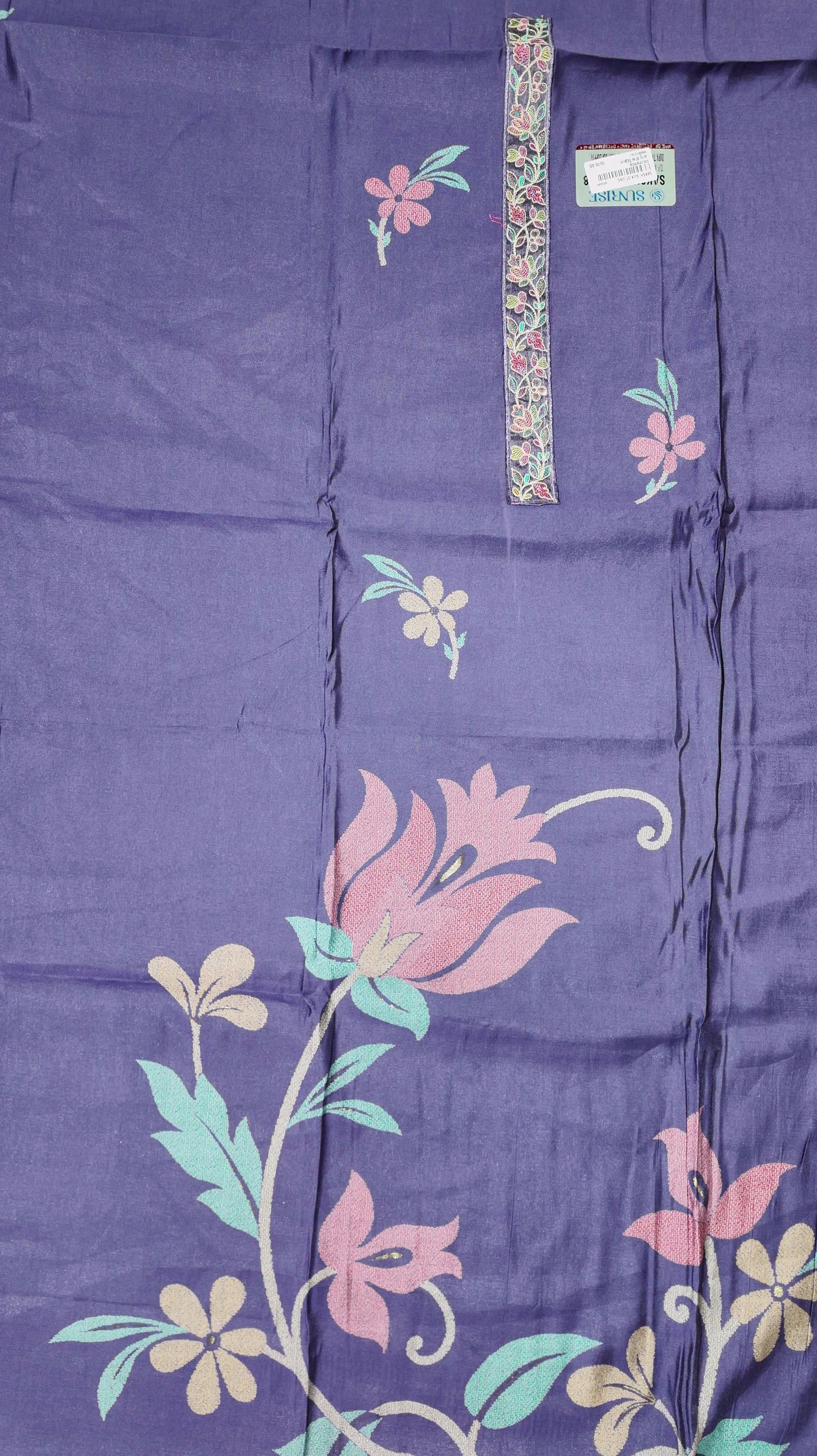 Exquisite Floral Magic Unstitched Suit - Deep Indigo Delight